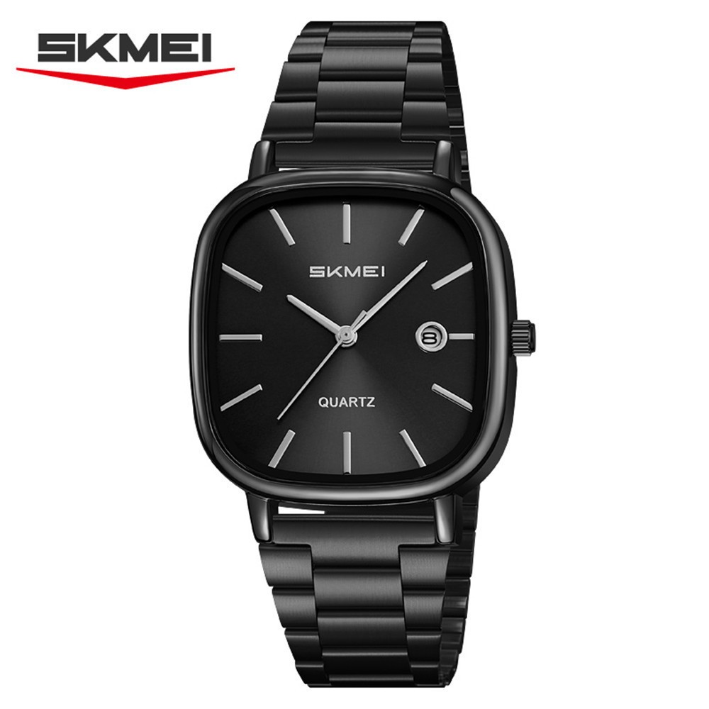 SKMEI Men Square Watch Calendar Date Black Wristwatch Casual Male Steel Watches