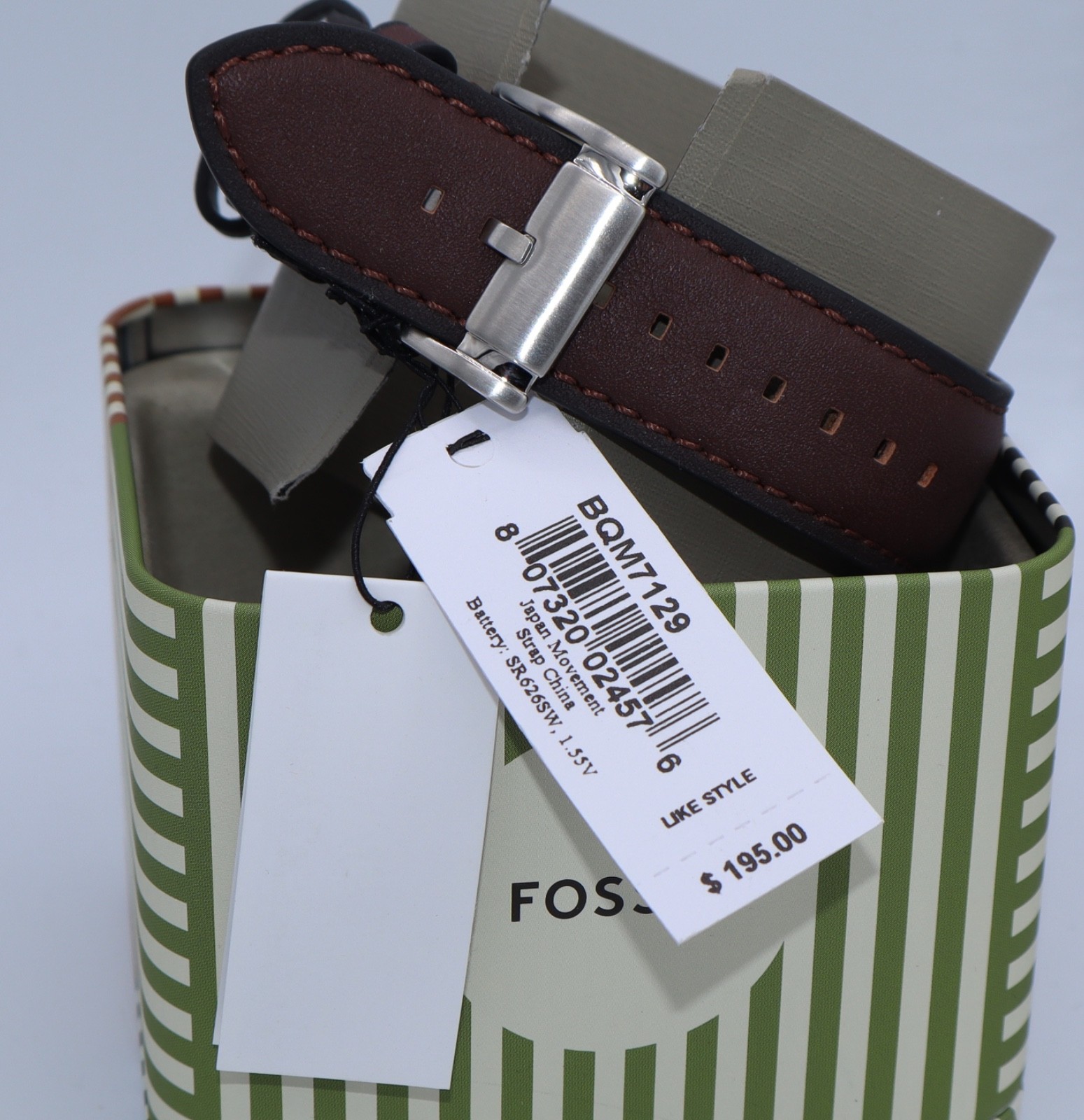 Fossil Flynn Silver Green Brown Leather Skeleton BQM7129 Men Watch