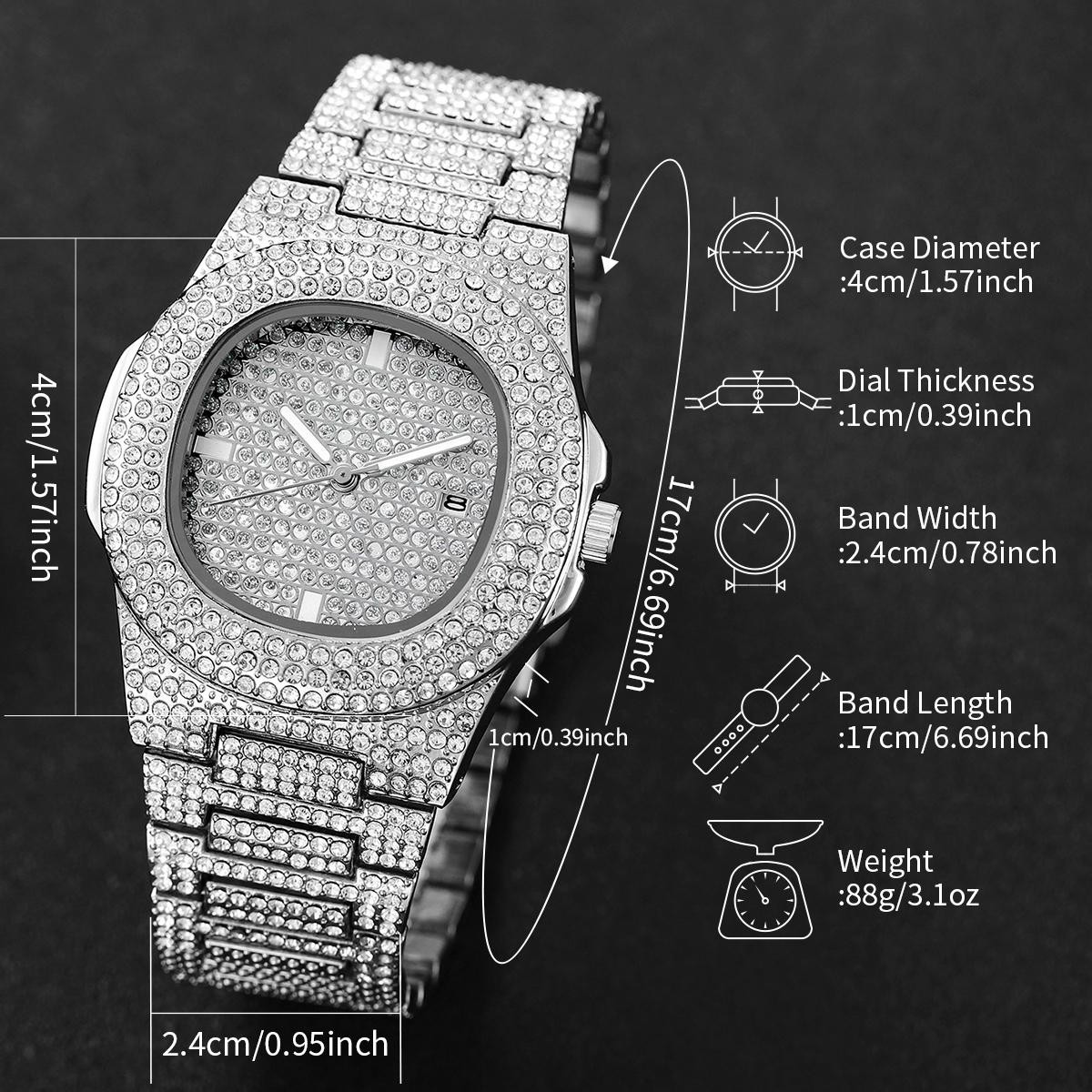 Luxury Full Diamond Men’S Stainless Steel Watches Male Sports Quartz Wristwatch