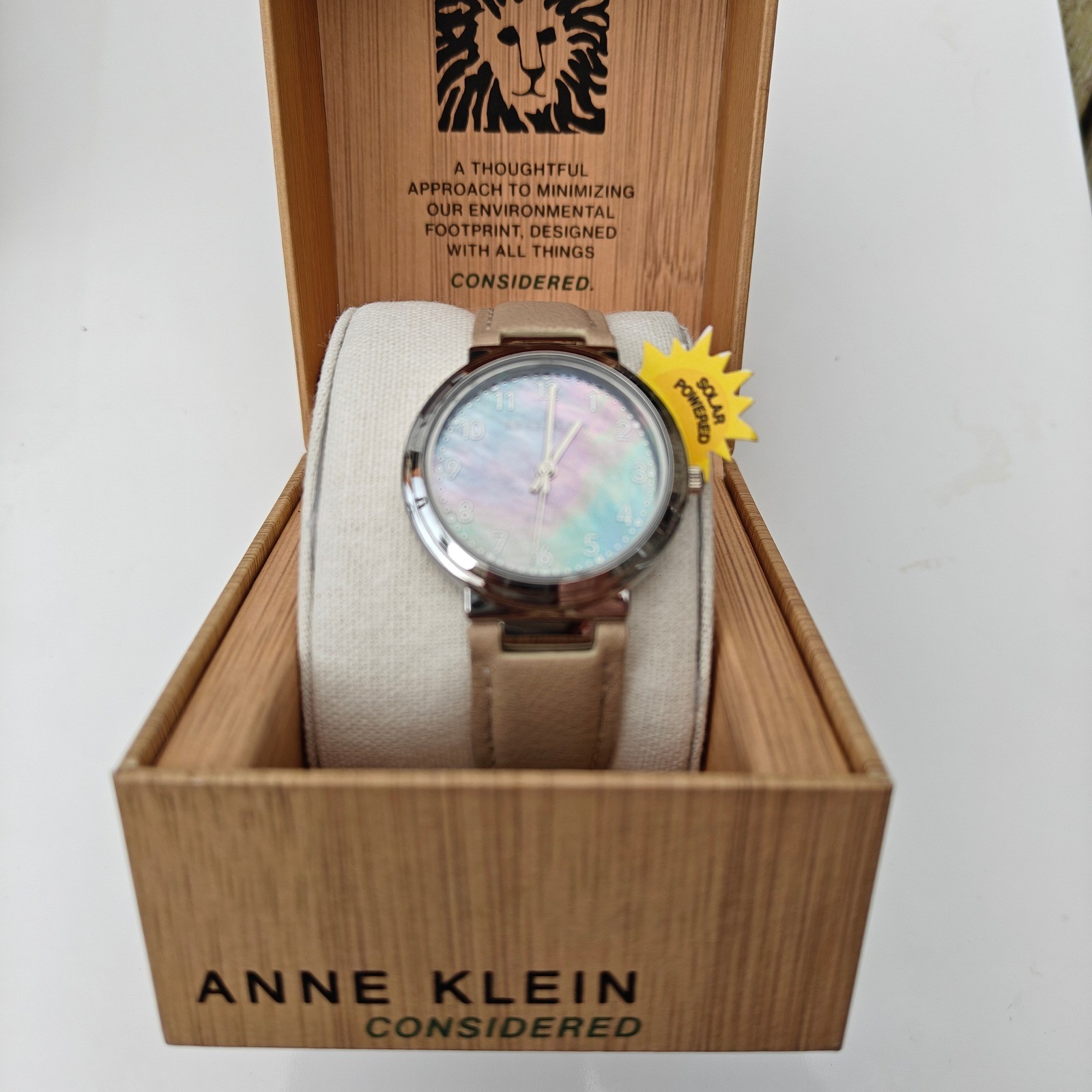 Anne Klein Considered Solar Powered Watch Mother Pearl Vegan Leather Iridescent