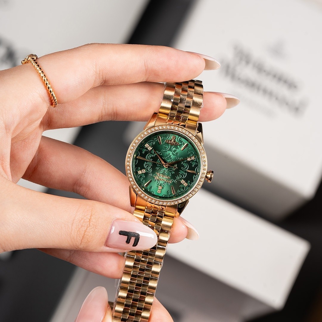 Vivienne Embossed Dark Green Dial Gold Bracelet Watch Women’s Quartz Watch