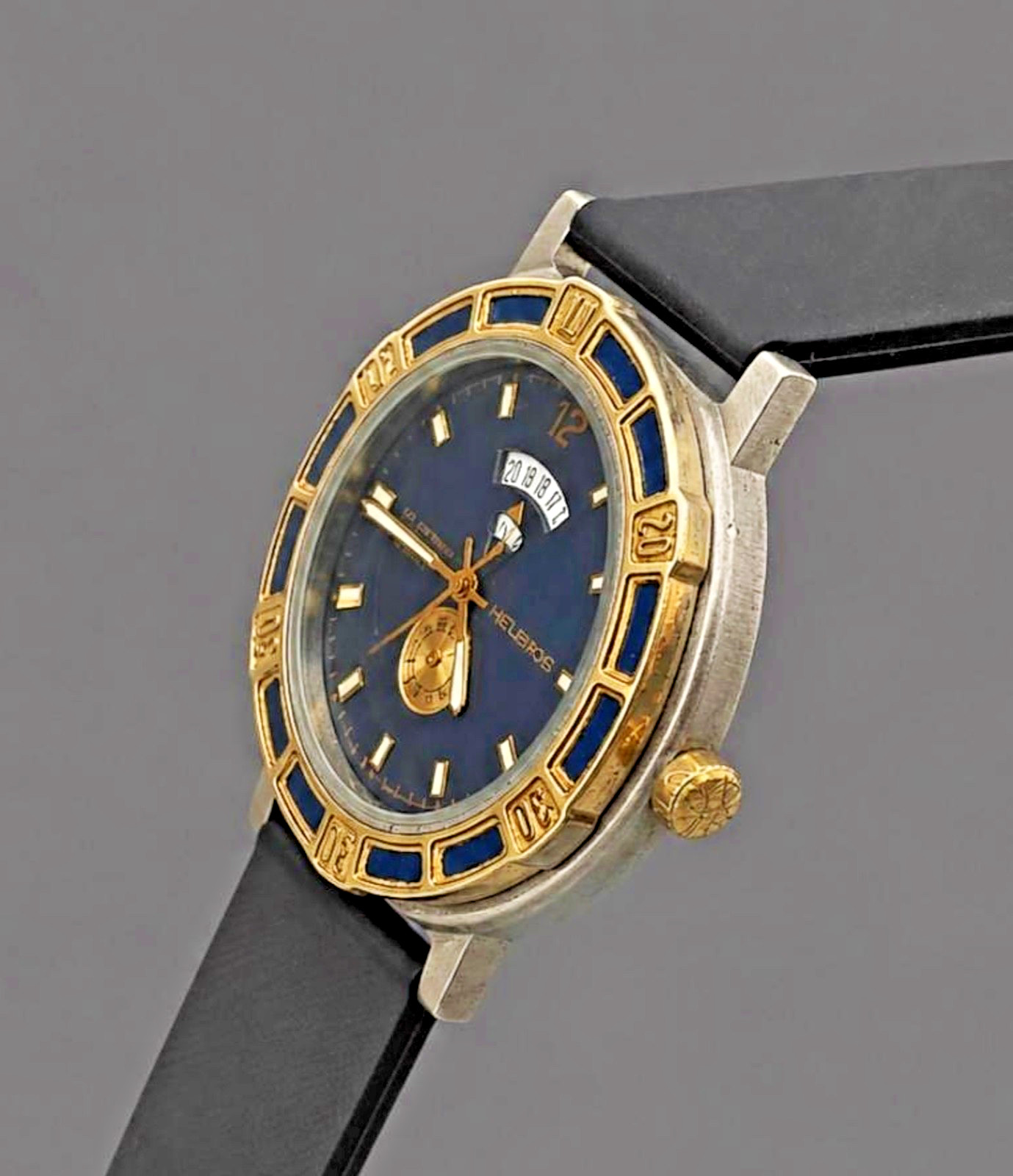 1990s HELBROS ‧ French Vintage‧Blue & Gold Bezel ‧ New Strap