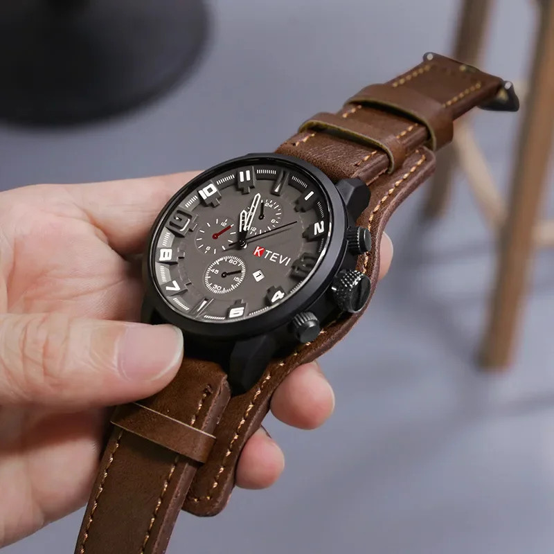 Men’s Watch PU Leather Strap Date Military Style Wristwatch