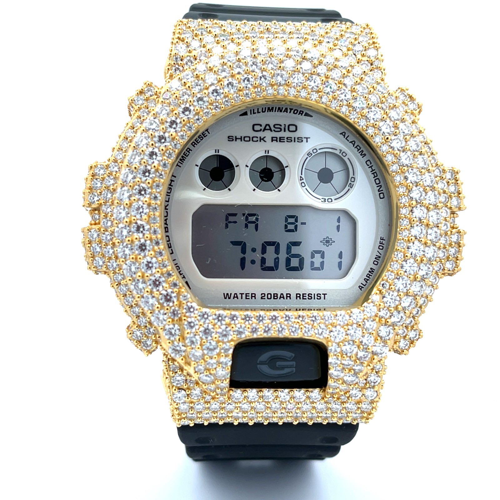 Moissanite Iced Out G-SHOCK DW-6900 Watch – D Color, Flawless Clarity
