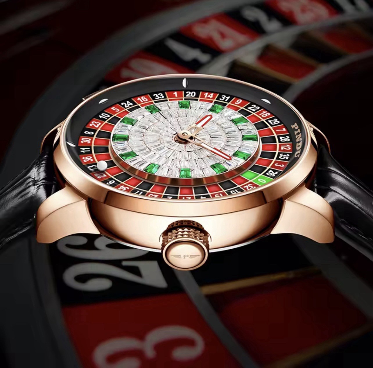 PINDU Luxury Men’s Automatic Watch 5ATM Casino Tourbillon Rotating Roulette