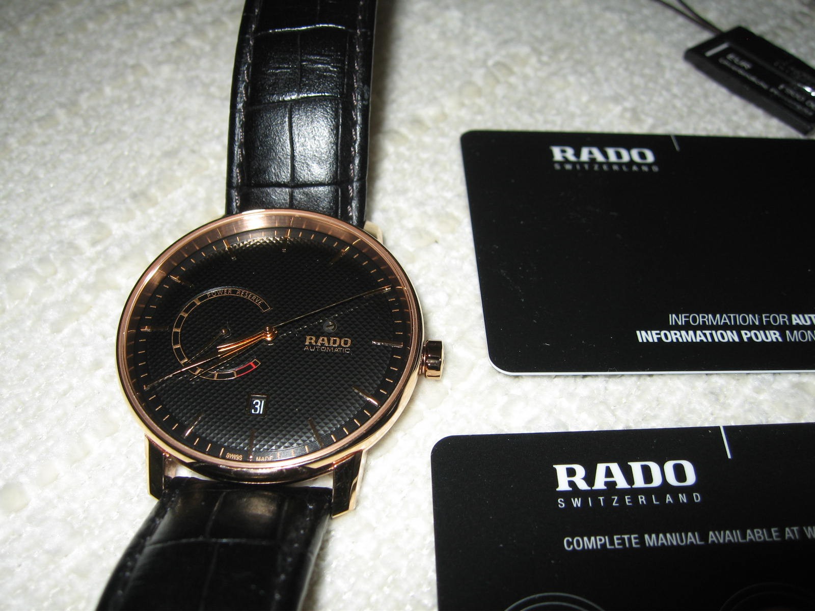 RADO Coupole Classic Automatic Power Reserve Black Dial Rose Gold 41mm Men Watch