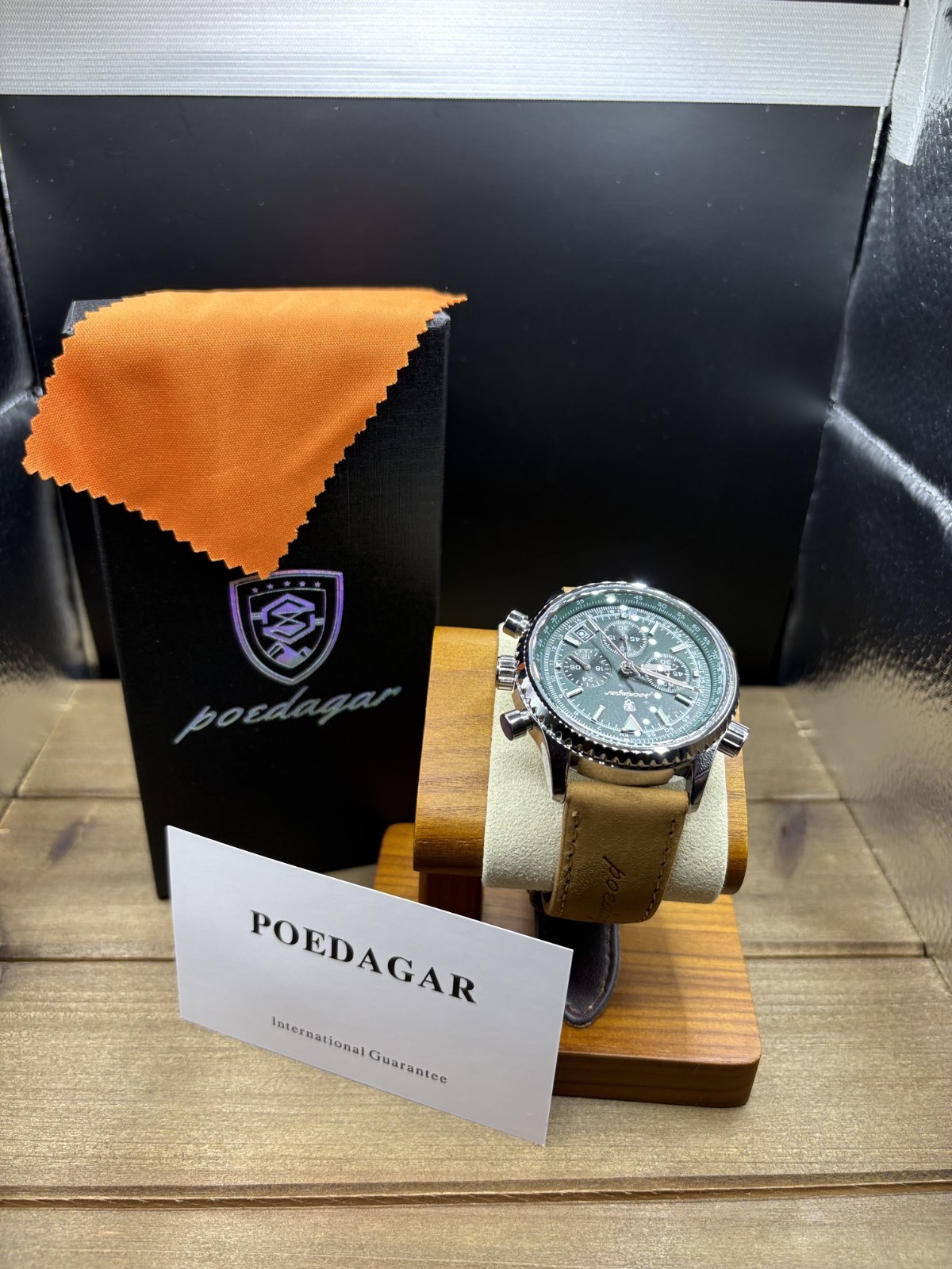 POEDAGAR Luxury Leather Men’s Quartz Chronograph Watch Waterproof Luminous, 9601