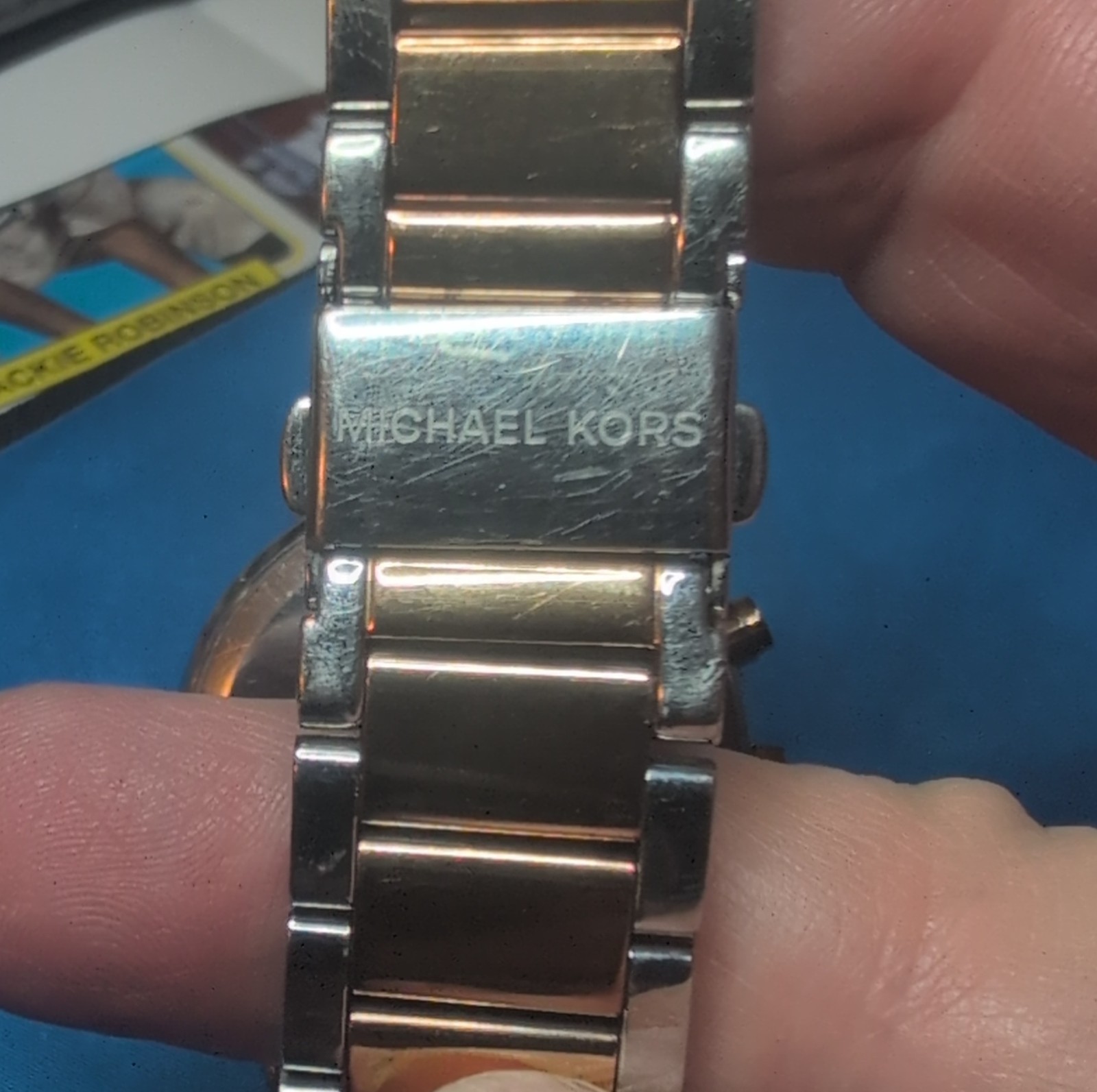Michael Kors Parker Chronograph Silver Rose Gold Wristwatch Gemstone Bezel