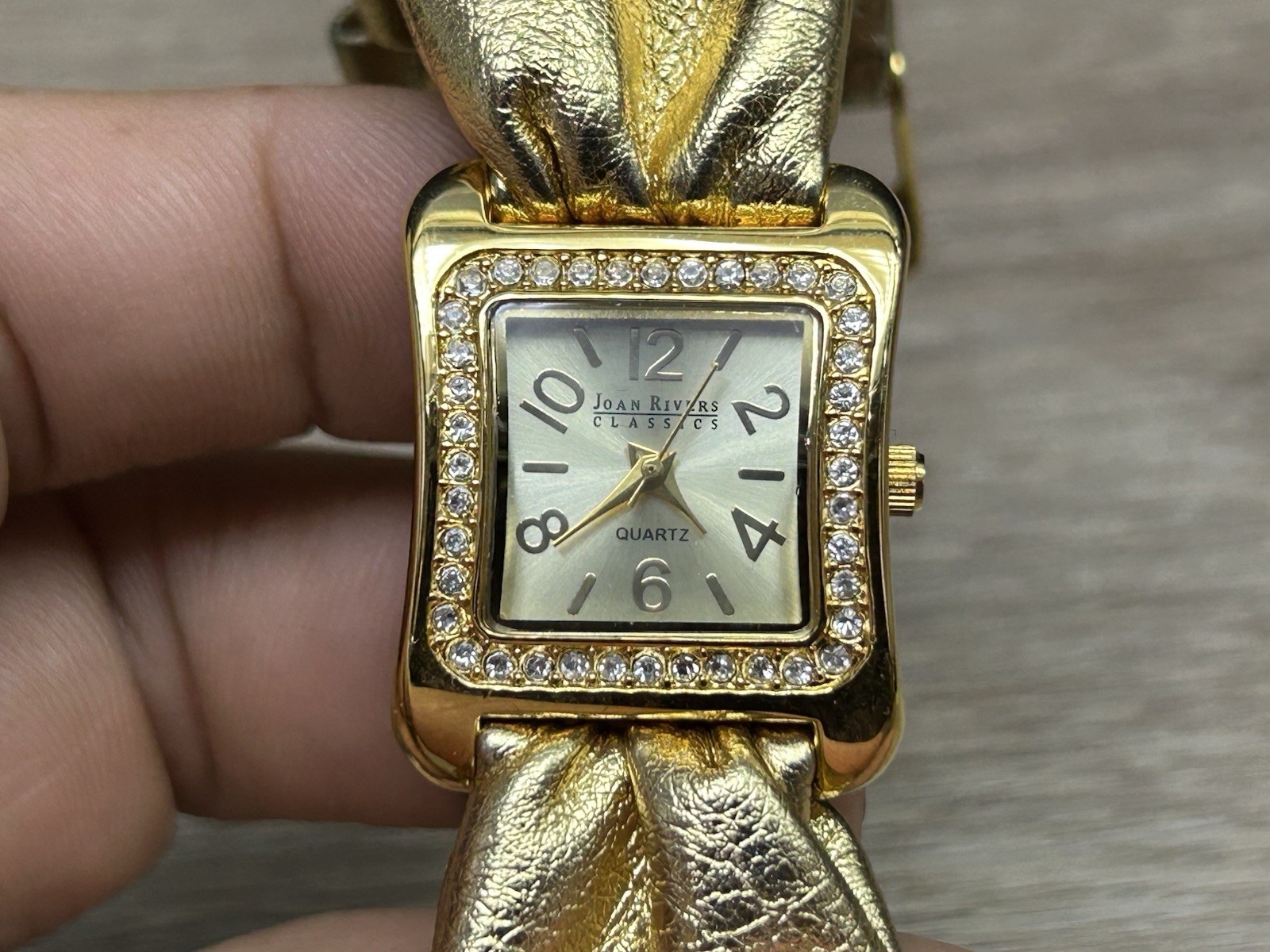 Vintage Joan Rivers Classics Collection Metallic Gold Band Pave Crystal Watch