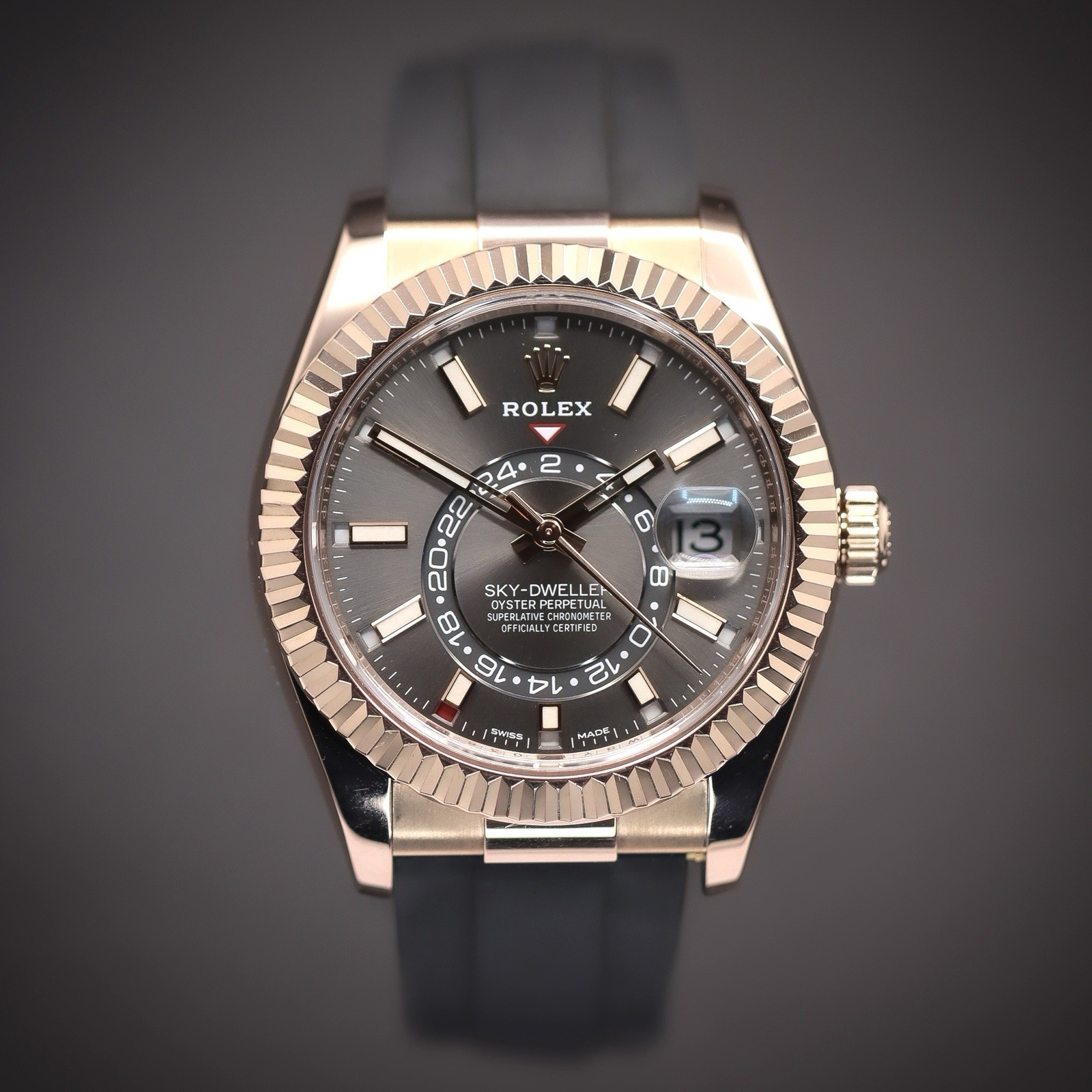 ROLEX Sky-Dweller “Slate” 18k Everose Gold & Oysterflex | 326235 | Full Set