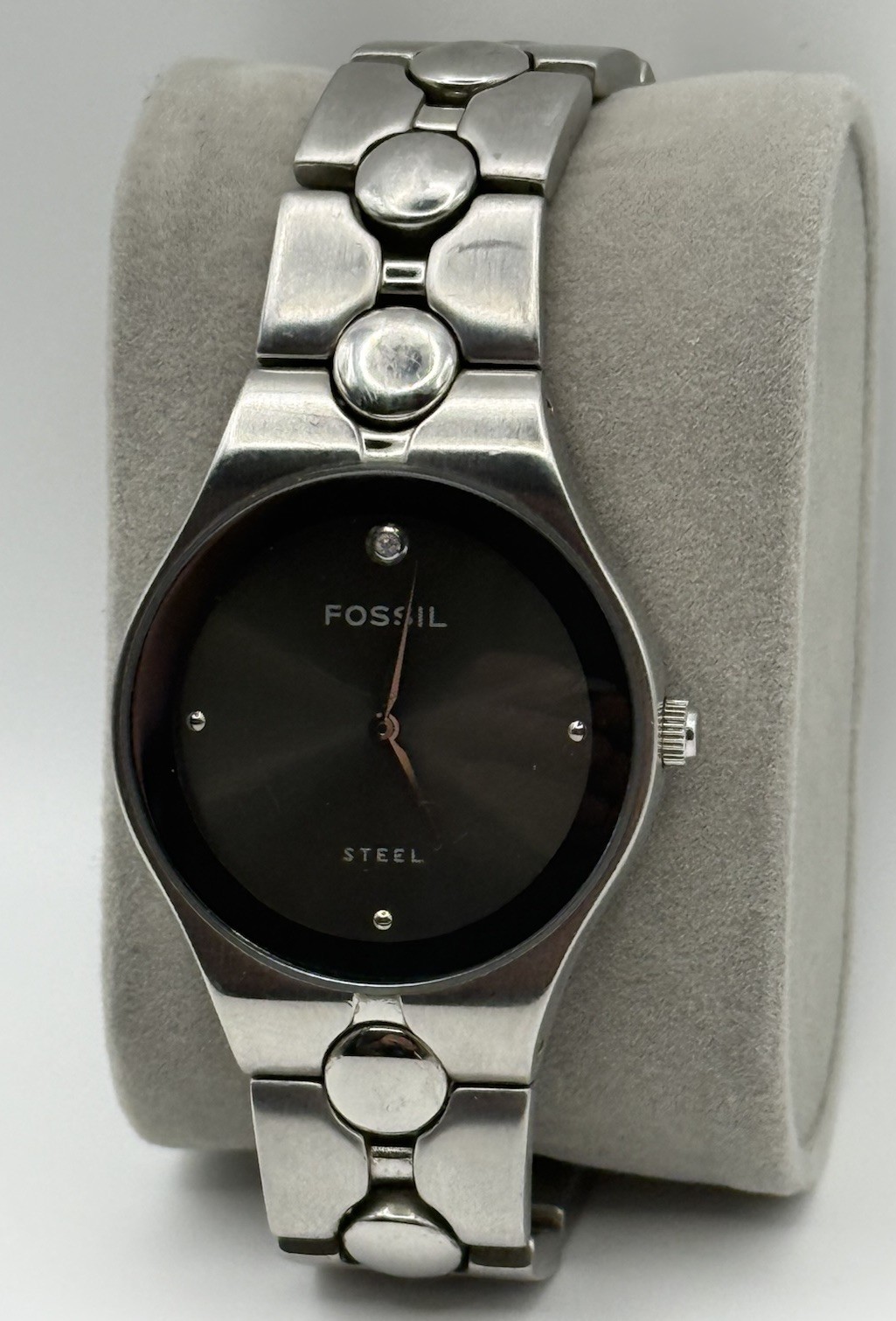 Fossil Steel Arkitekt Mens Watch Black Dial Diamond Accent Quartz FS-2629