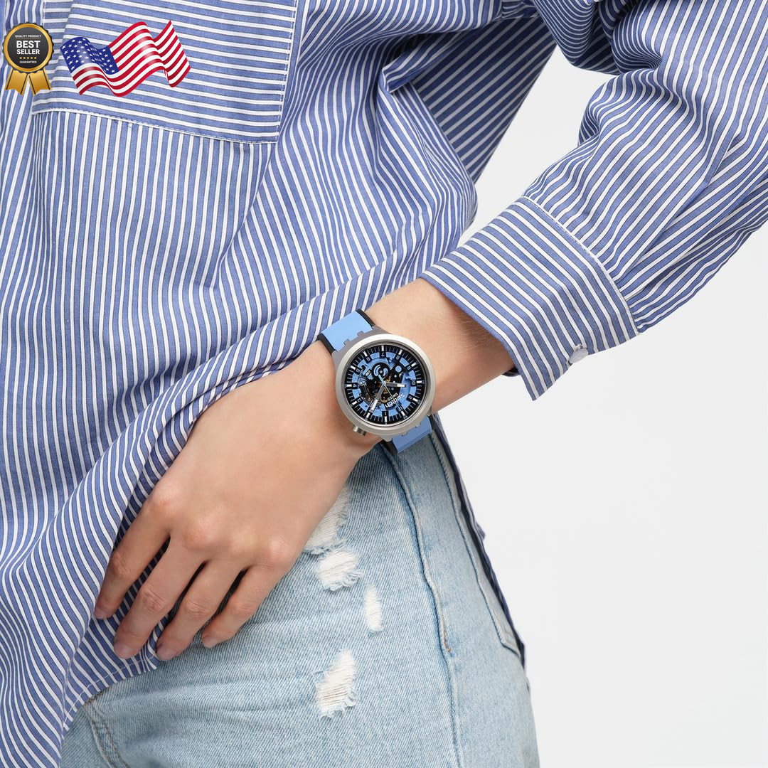 Big Bold Irony Lacquered Unisex Watch Casual Polymer Blue Automatic Waterproof