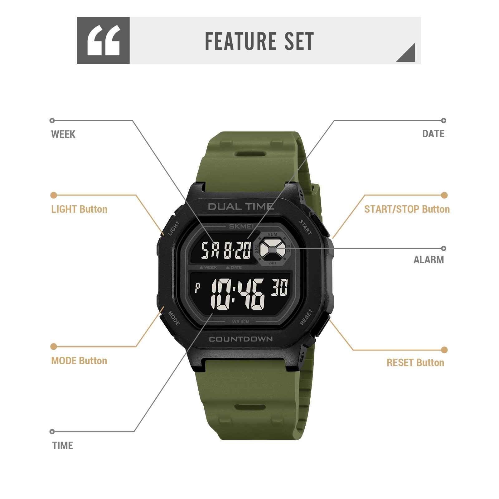 EL TPU Band Chrono Octagonal Waterproof, SKMEI 2543 Men’s Fashion Timepiece