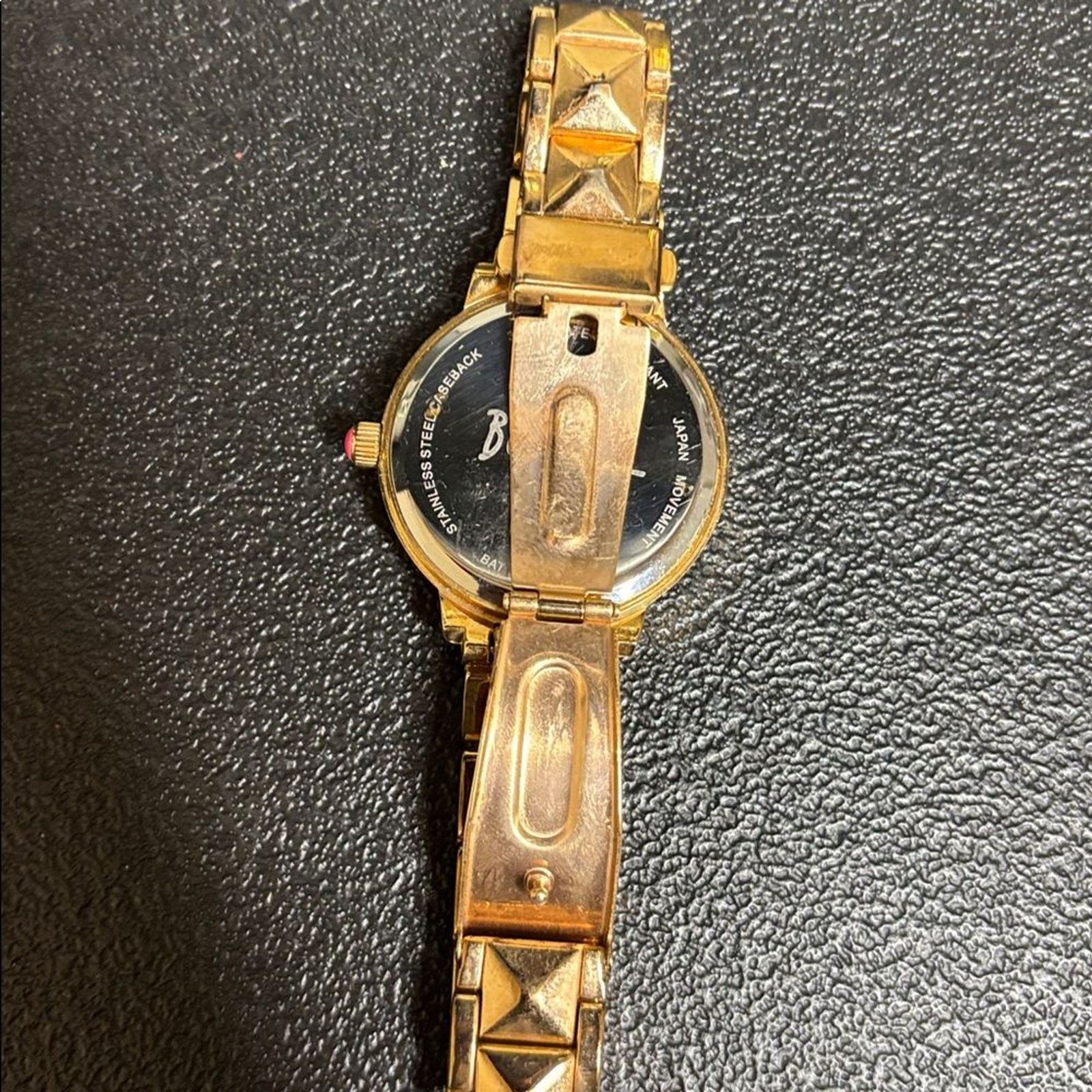 Betsey Johnson Gold Tone Stud Rhinestone Watch WORKING