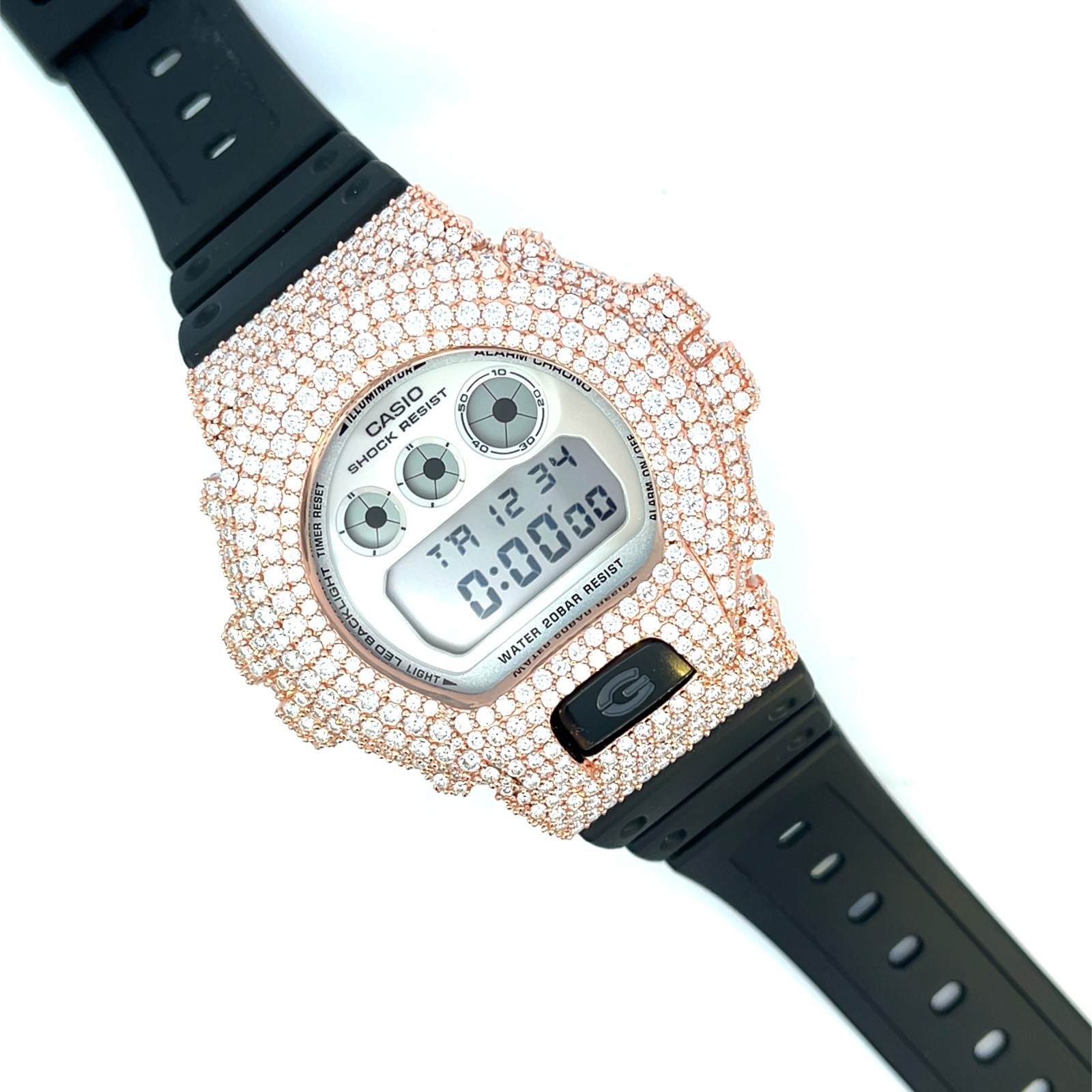 Moissanite Iced Out G-SHOCK DW-6900 Watch – D Color, Flawless Clarity