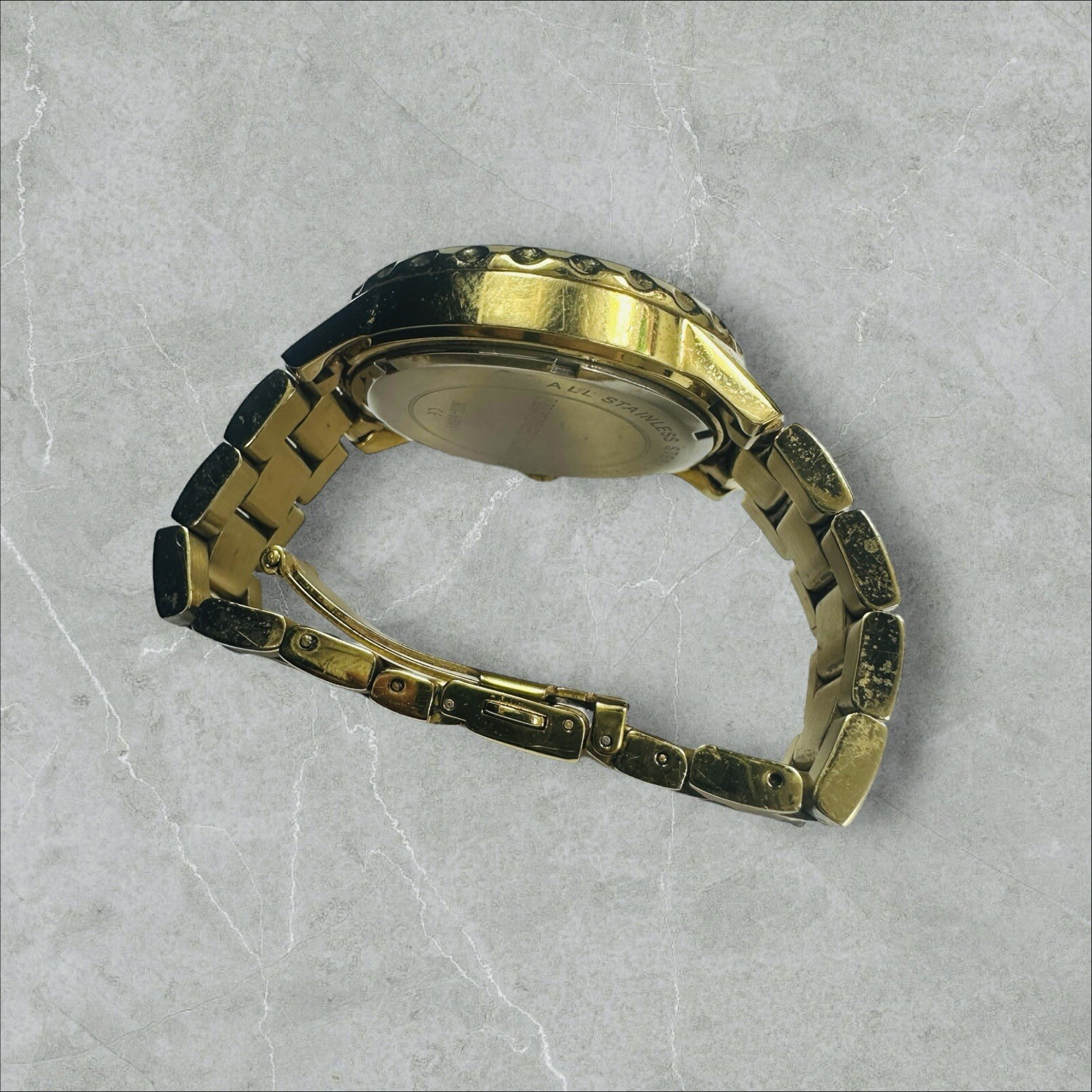 Michael Kors Rox Gold Tone Baguette Crystal Gemstone Bracelet Watch MK5591 45mm