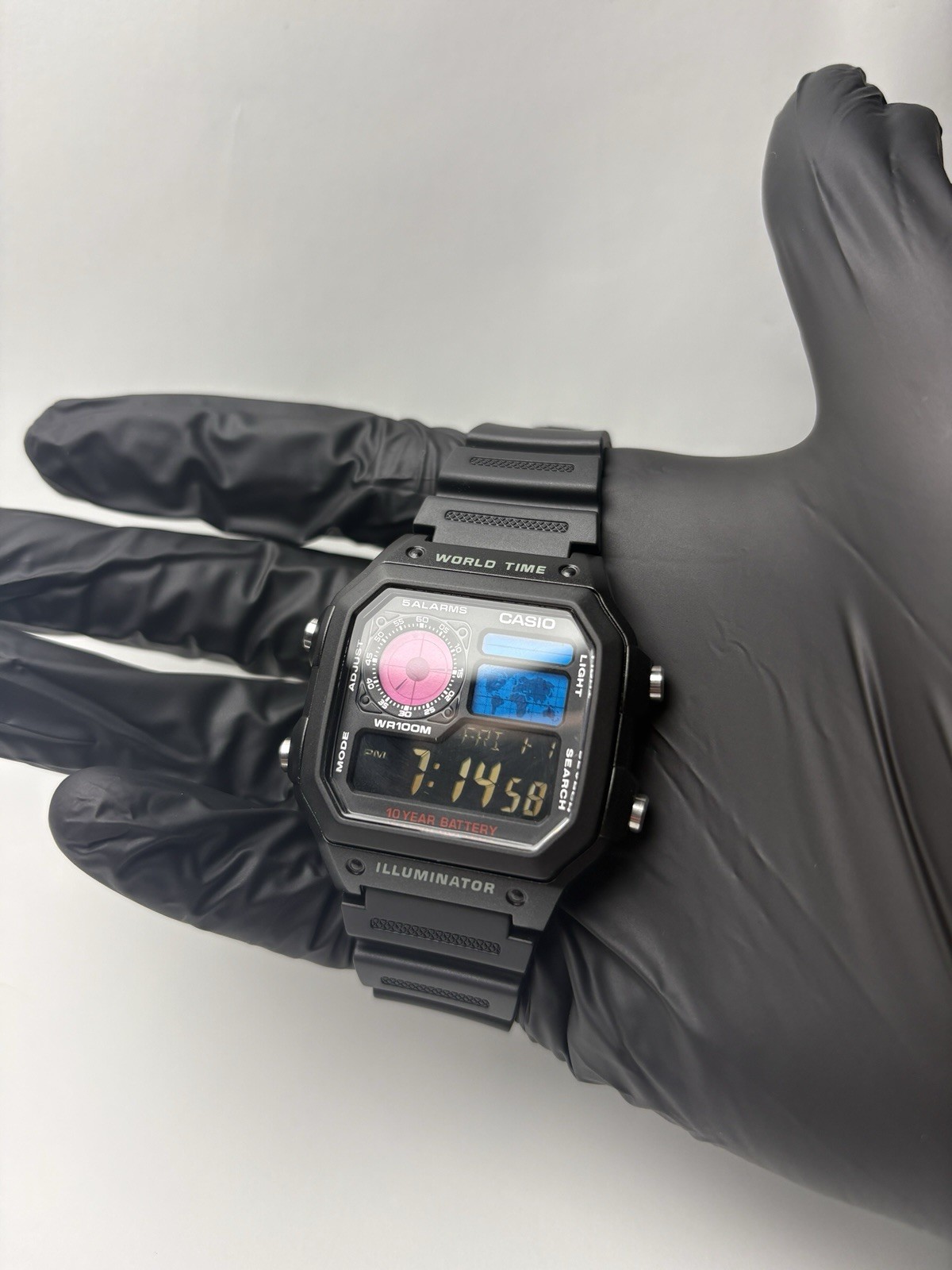 Casio AE1200 Royale Custom Watch Cyberpunk Neon Mod Negative Display Pink Blue
