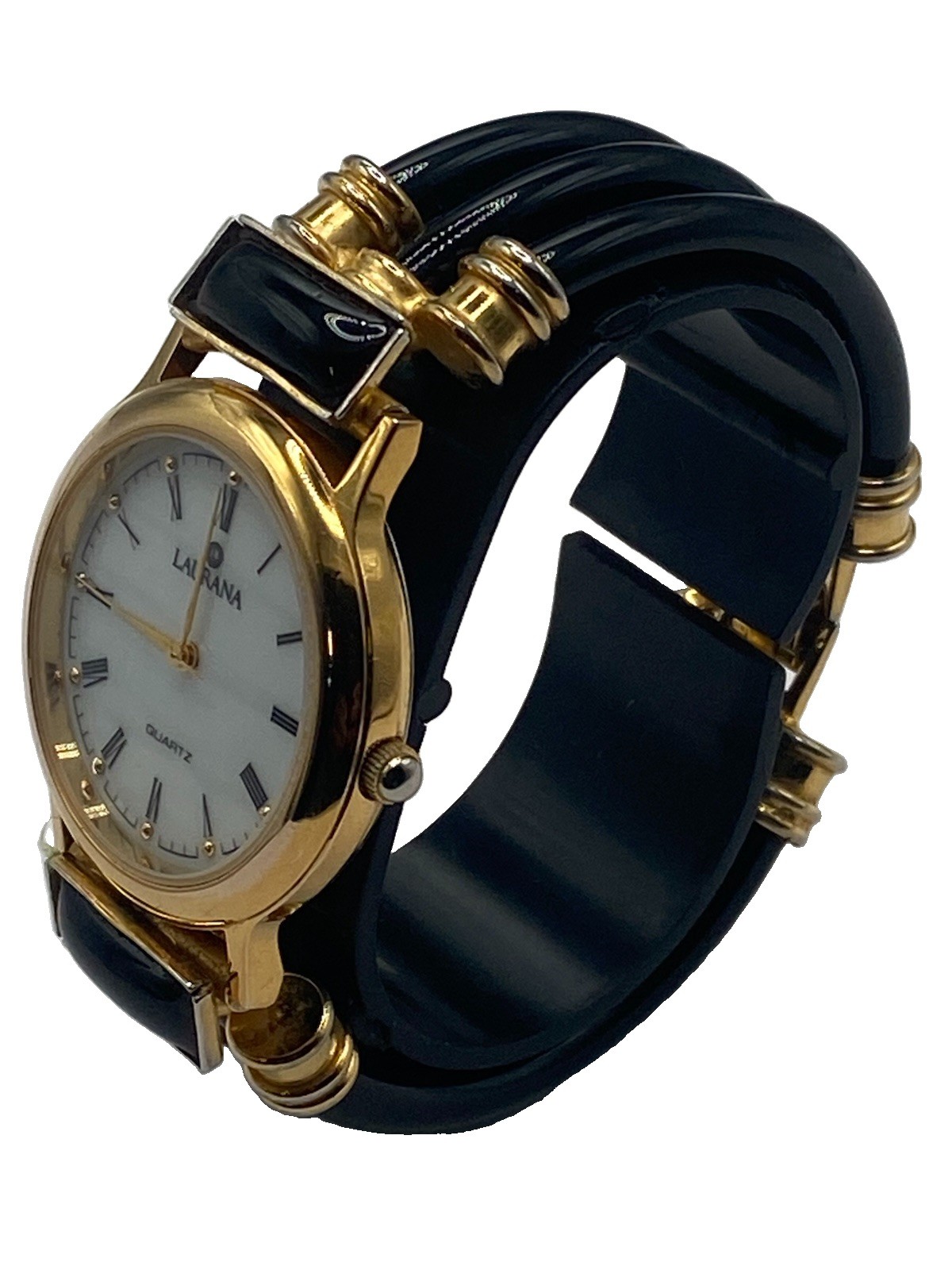 Laurana 32mm italian designer Ladies watch Black Enamel & Gold Plate accents VTG
