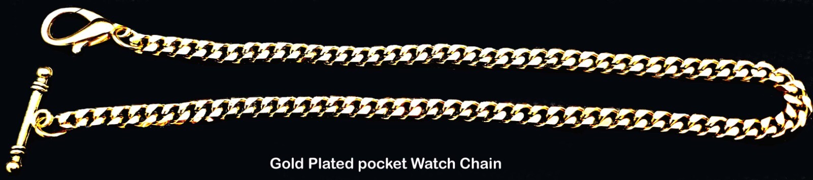 Gold Plated Custom Made 12″ Inches Long T-Bar End Pocket Watch Chain