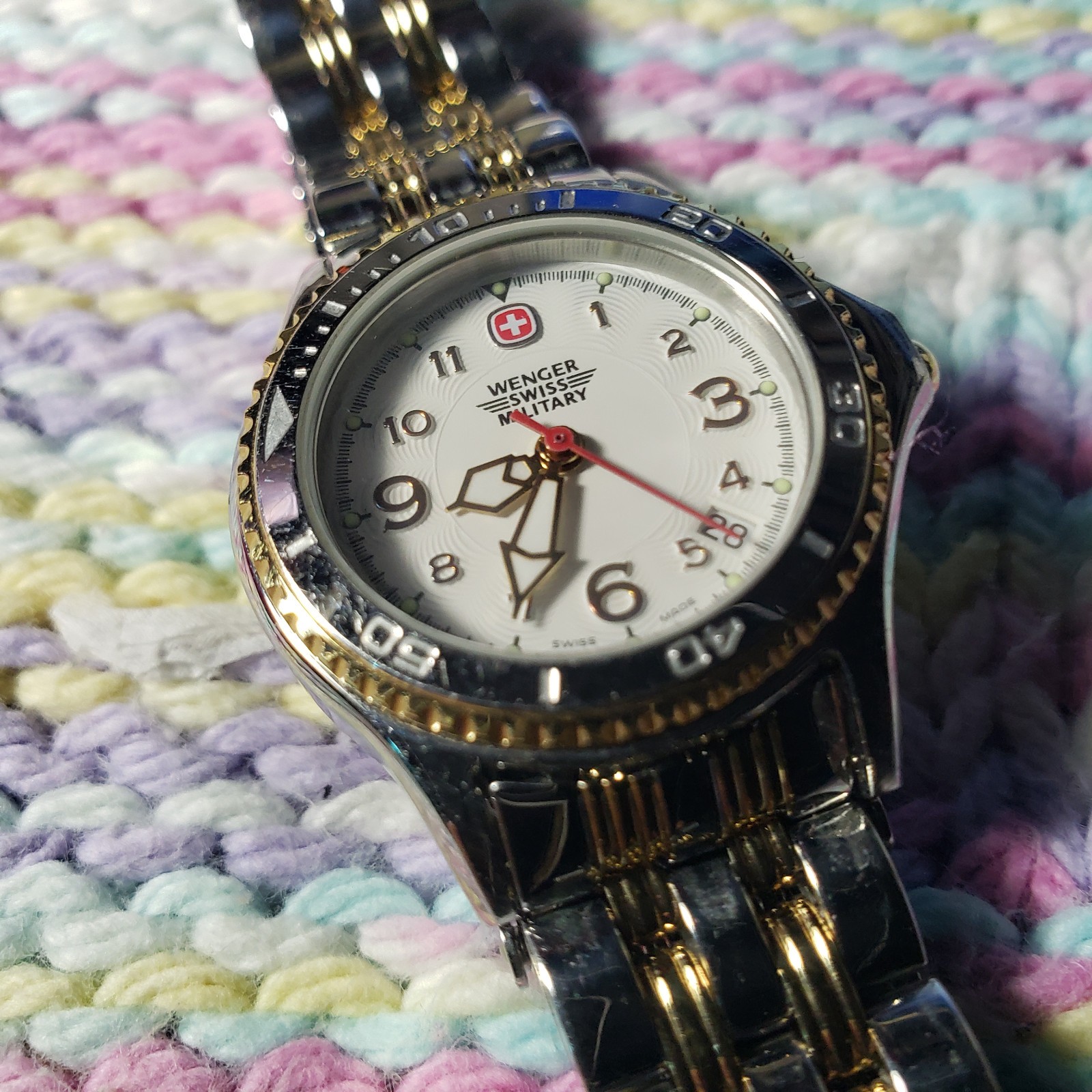 Wenger Swiss Military Watch Water Resistant 100m Two Tone 79095 Mineral Crystal