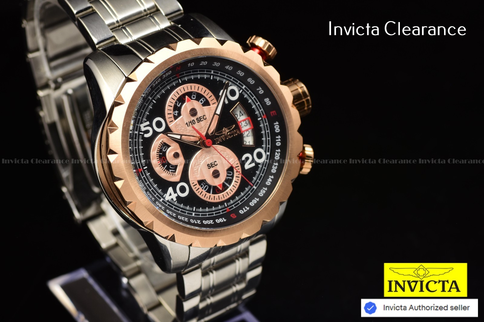 Invicta Women’s Aviator Blue Silicone Band Chronograph Gold Tone 36mm MOP Watch