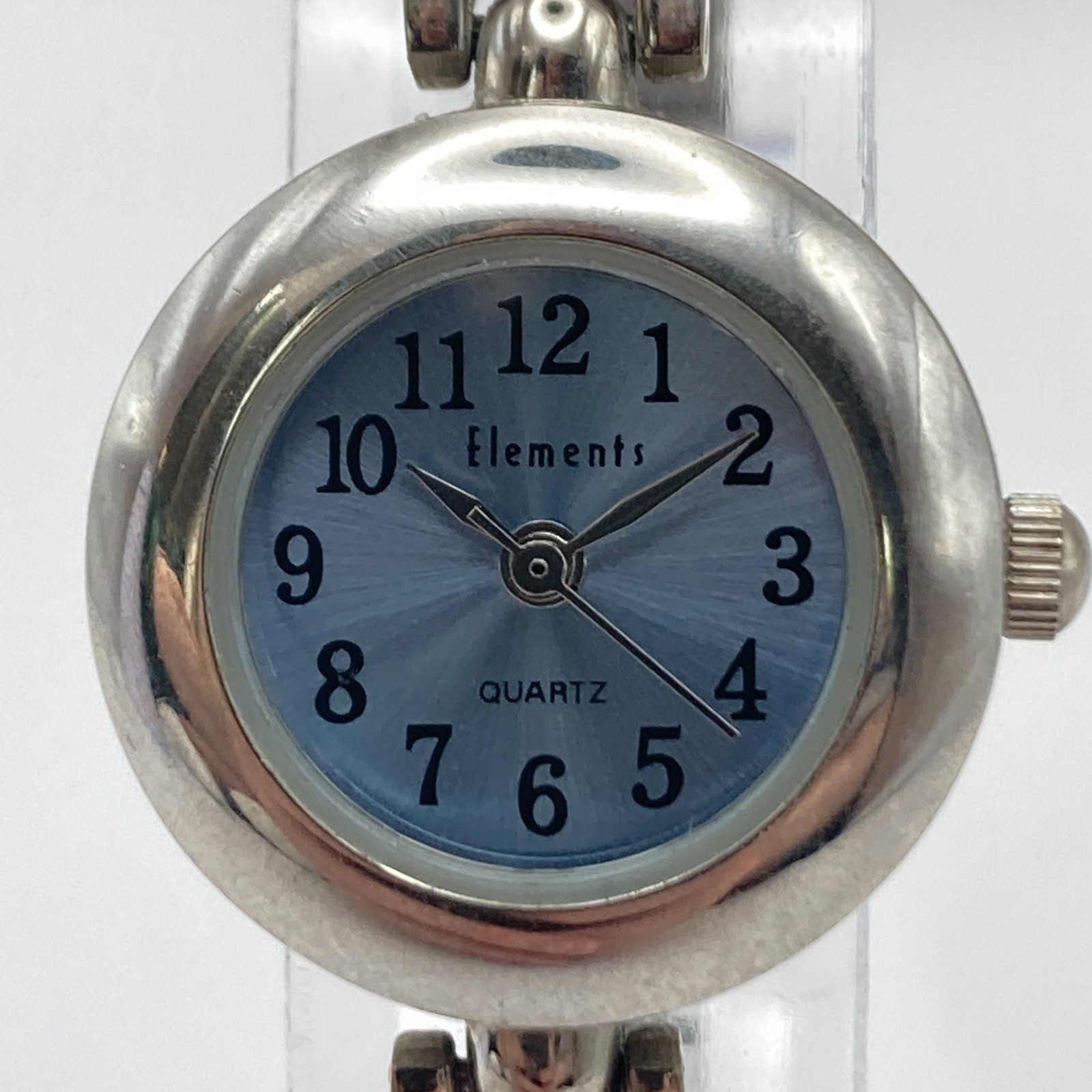 Vtg Elements Women’s Watch Silver Tone Cats Eye Heart Stretch Band New Battery