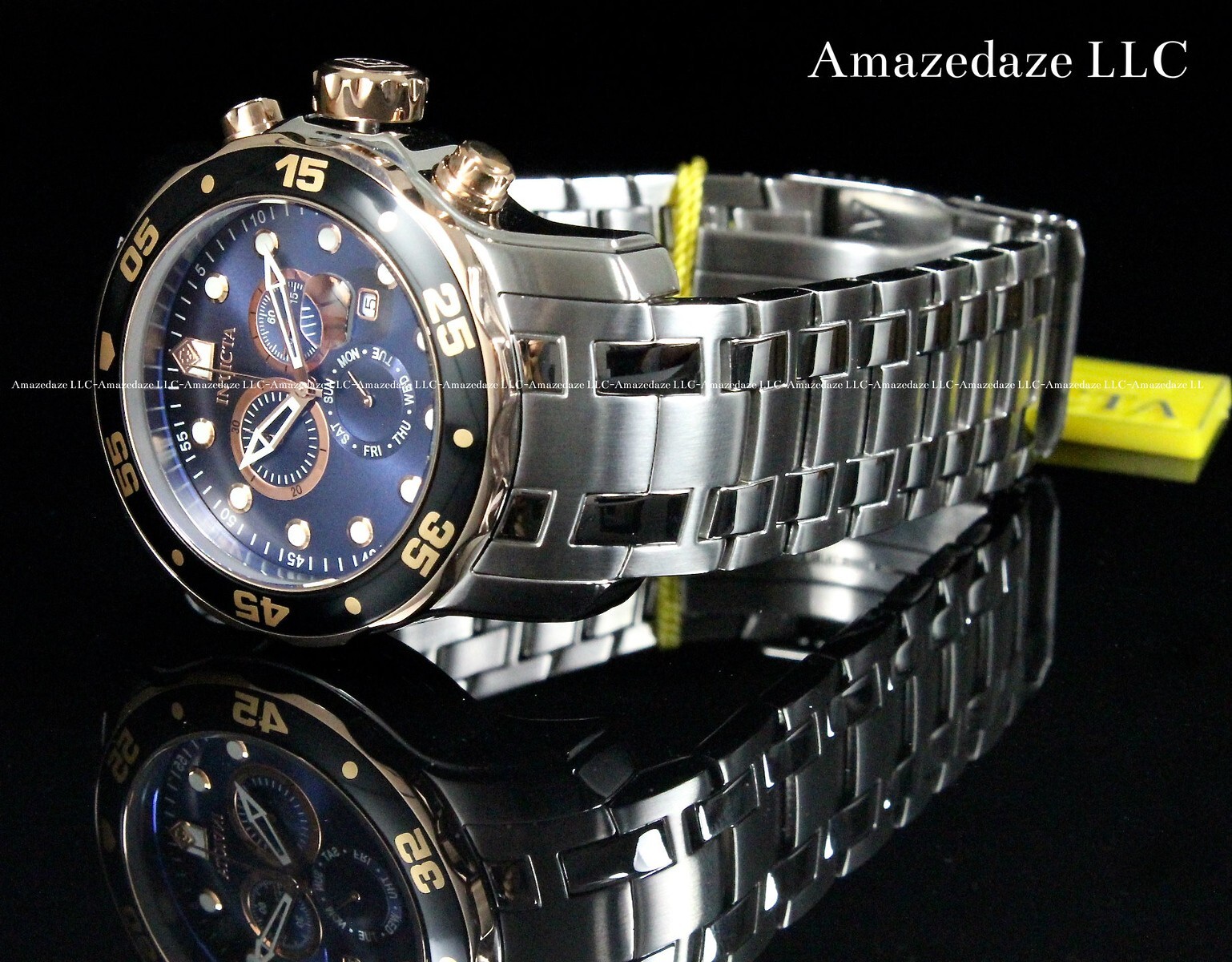 NEW Invicta Men 48mm Pro Diver Scuba Chronograph Rose Tone/BLUE DIAL SS Watch !!