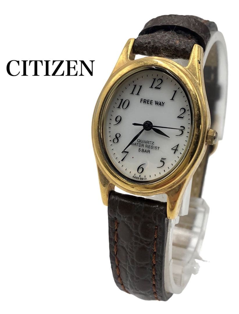 Citizen watch, working condition, quartz movement, brand name, gold, AA95-9917