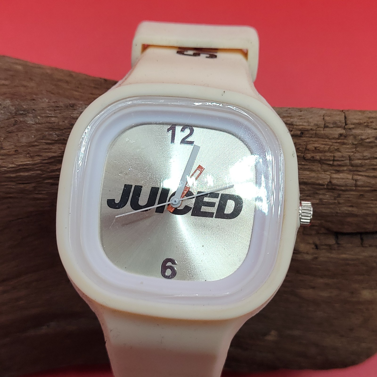 Juiced Watch White Buckle Band Square Shaped Face Modern Fashion SHREDZ