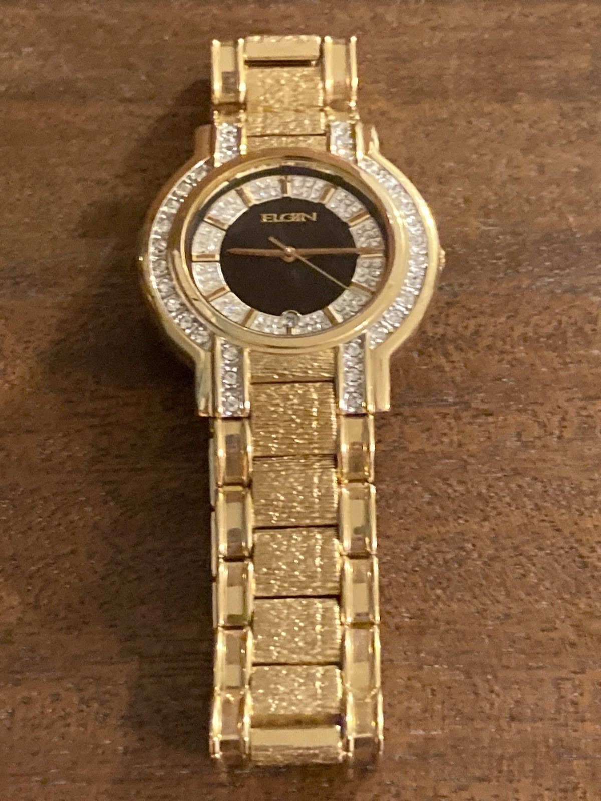 Elgin FG330SP Gold Tone Crystal Bezel Quartz Watch Men’s New Battery