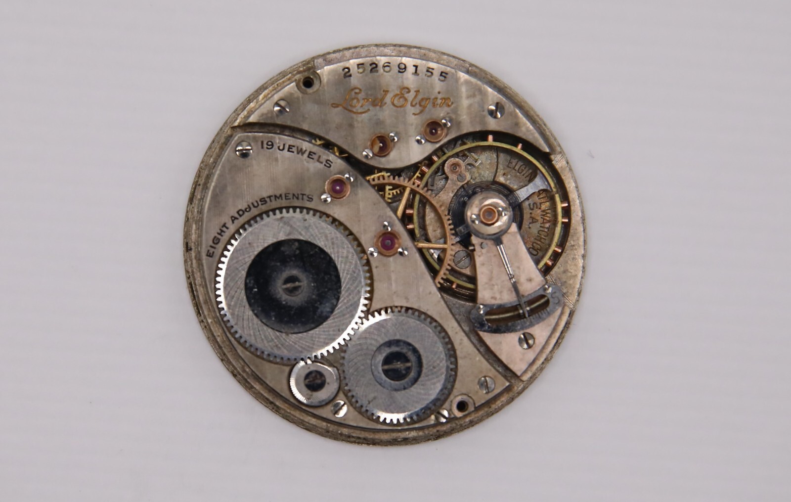 Elgin Grade 451 Pocket Watch Movement 12S 19J 8Adj Model SN#25269155
