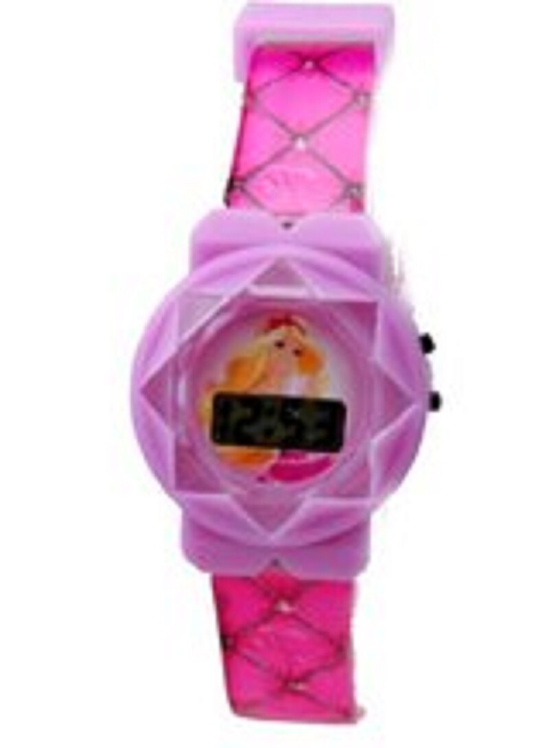 Barbie LED Digital Hot Pink Diamond Pattern Band Adjustable Band Wrist Watch-New