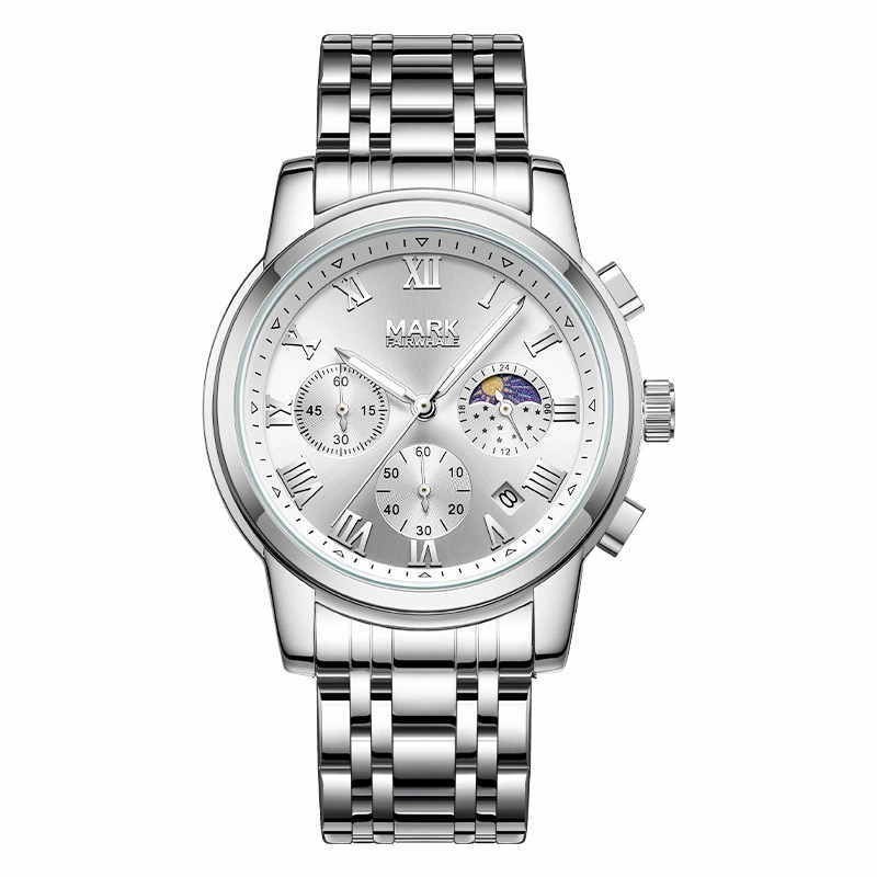 MARK FAIRWHALE Men’s Gift Calendar Moon Phase Chronograph Luminous Quartz Watch