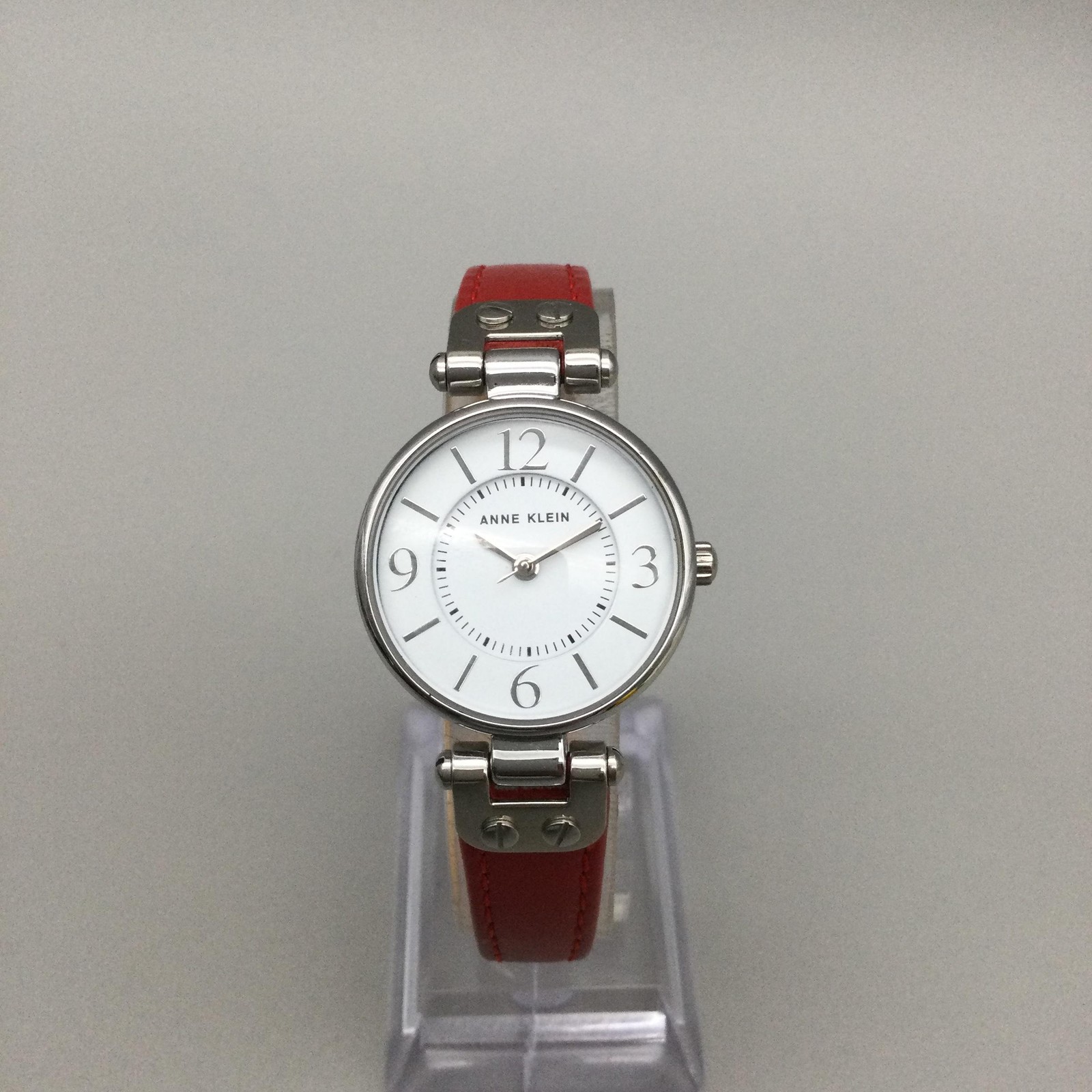 Anne Klein Womens Watch 26mm White Dial Red Leather Dress 10/2143 New Battery