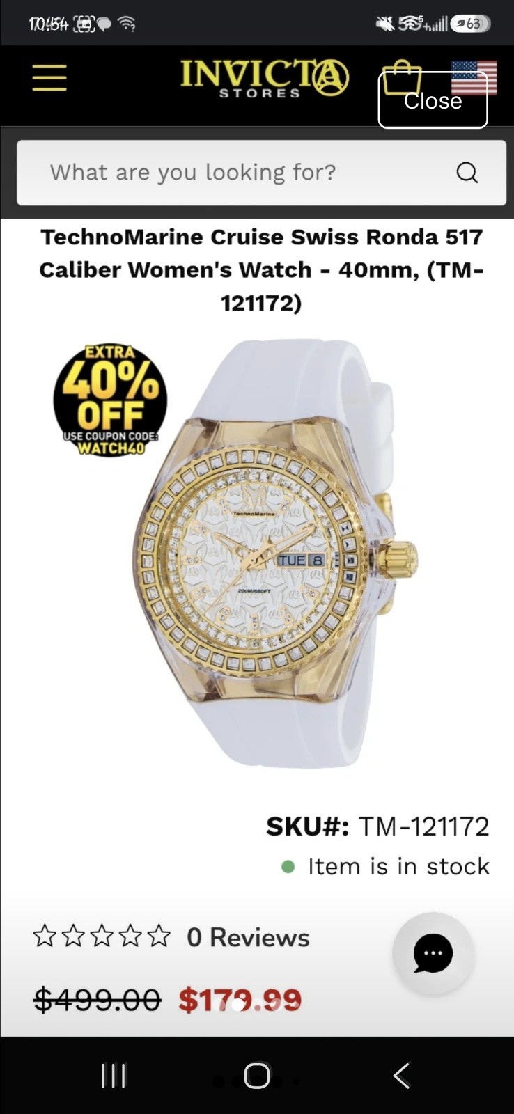 TM-121172 TechnoMarine Cruise White Gold Swiss Ronda 517 Caliber 40mm