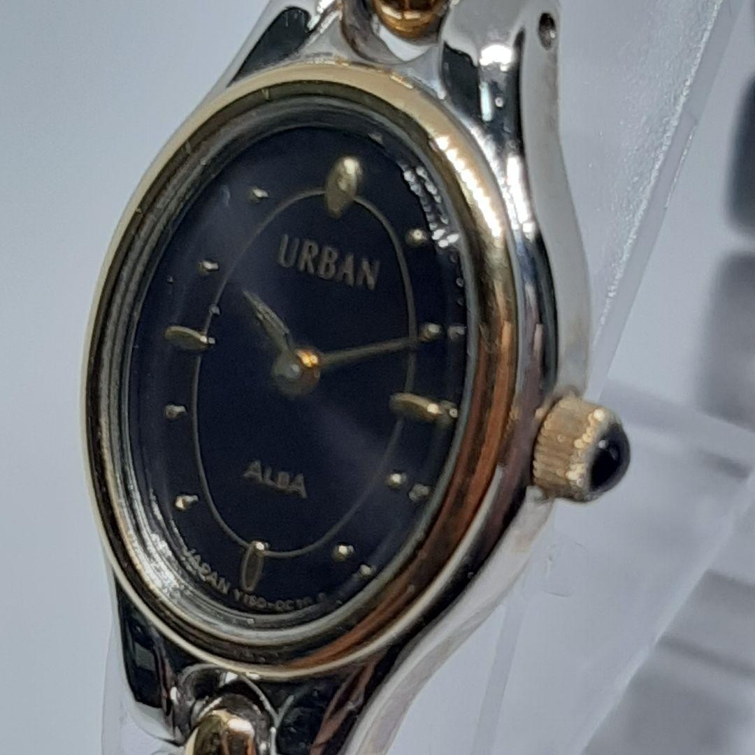 Seiko Alba Urban Ladies Quartz Watch Two-Tone Gold Silver Black Dial Oval Case