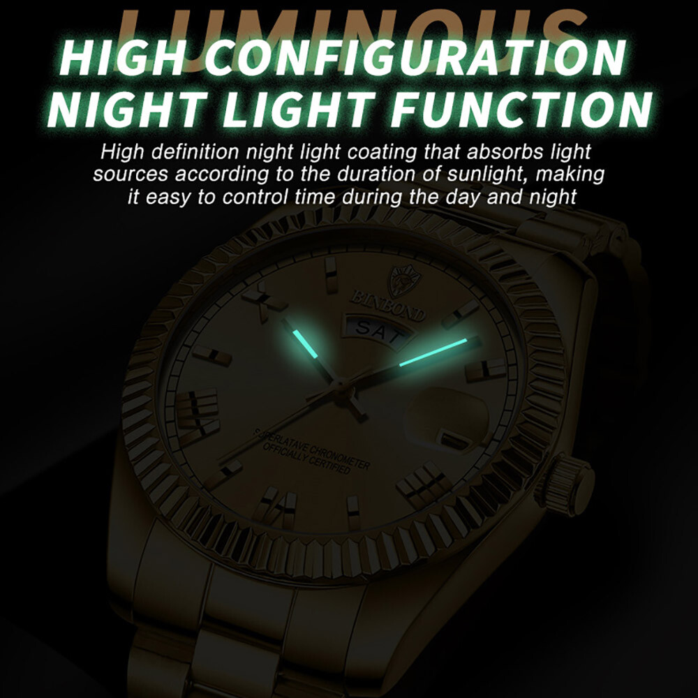 BINBOND Classic Men’s Watch Stainless Steel Waterproof Date Quartz Wrist Watches