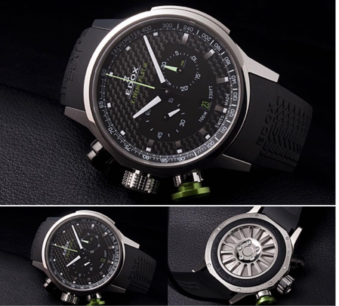 EDOX Automatic Chronograph Carbon Fiber Skeleton Back Watch