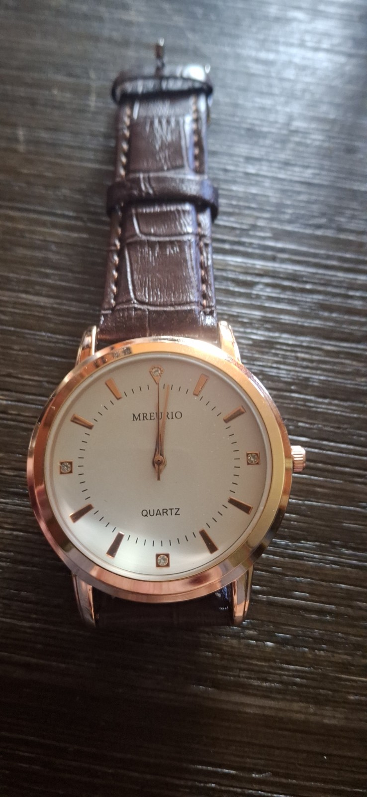 MREURIO Quartz Analog MensDress Watch Rose Gold , Brown Leather, White Dial
