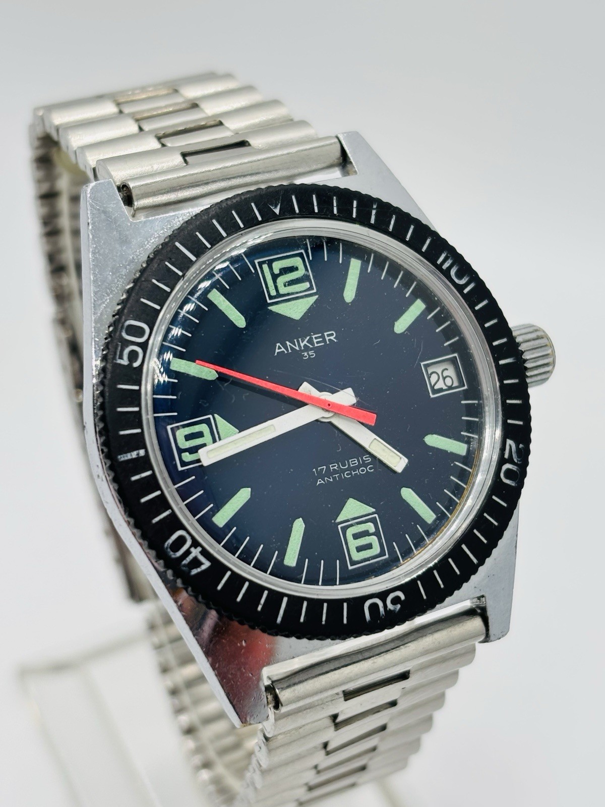 Vintage ANKER 35 Diver 17 Rubis Antichoc Wind Up Men’s Watch Germany
