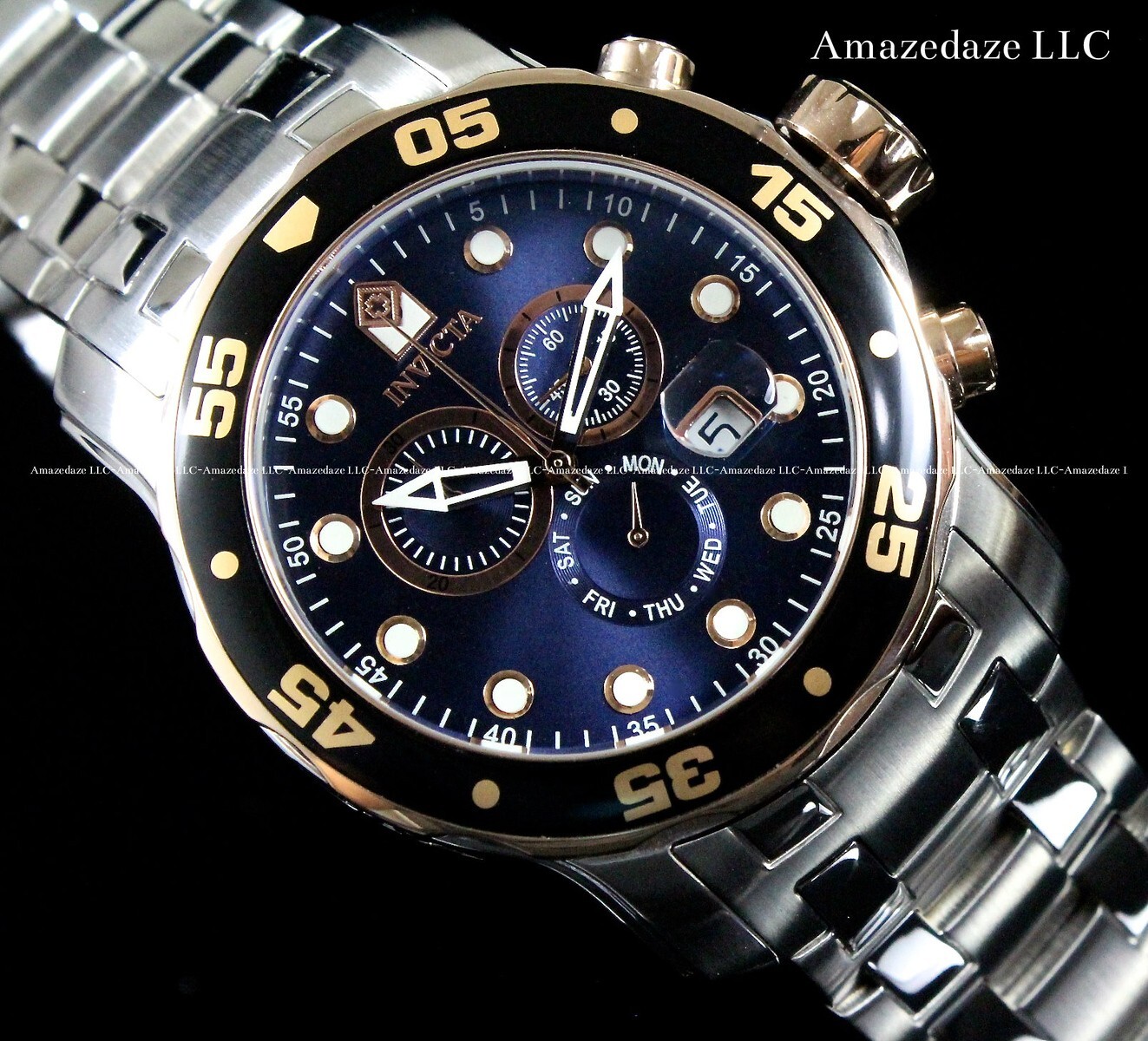 NEW Invicta Men 48mm Pro Diver Scuba Chronograph Rose Tone/BLUE DIAL SS Watch !!