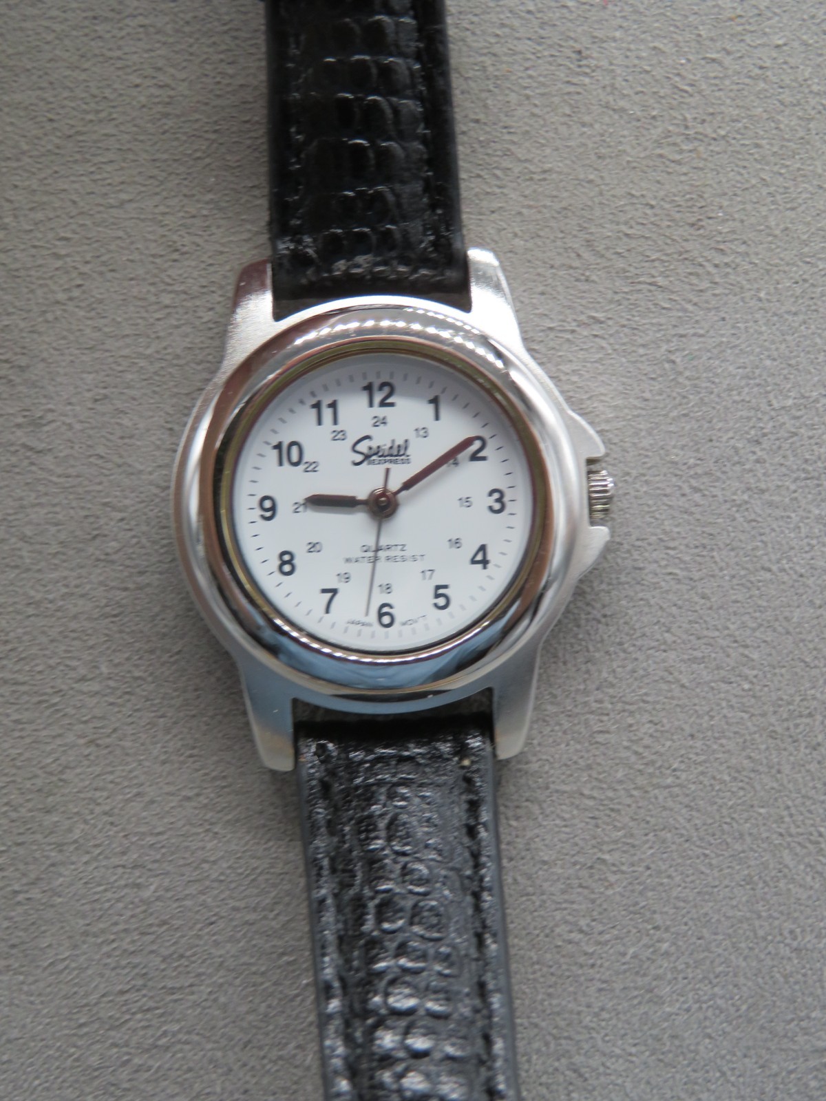 Speidel Express Silver Tone Watch Water Resistant Black Band New Battery