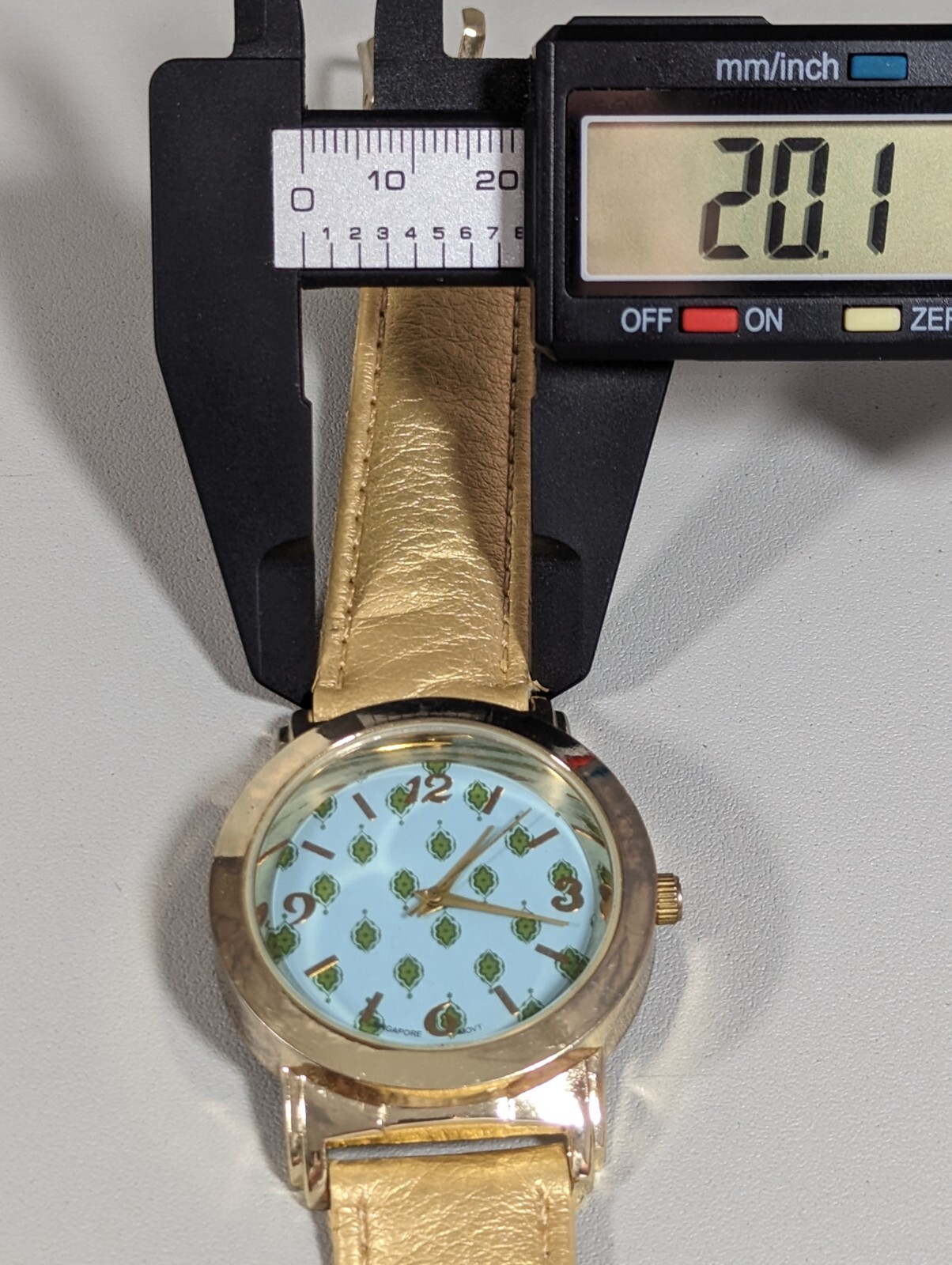 Blue Green Dial Round Gold Tone Case Yellow Leather Band Watch