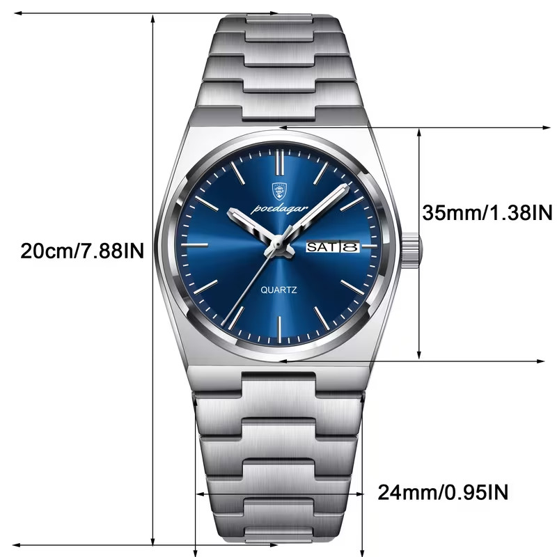 Poedagar Classic Designer Watch – Day/Date – Quartz Movement – Four Variations