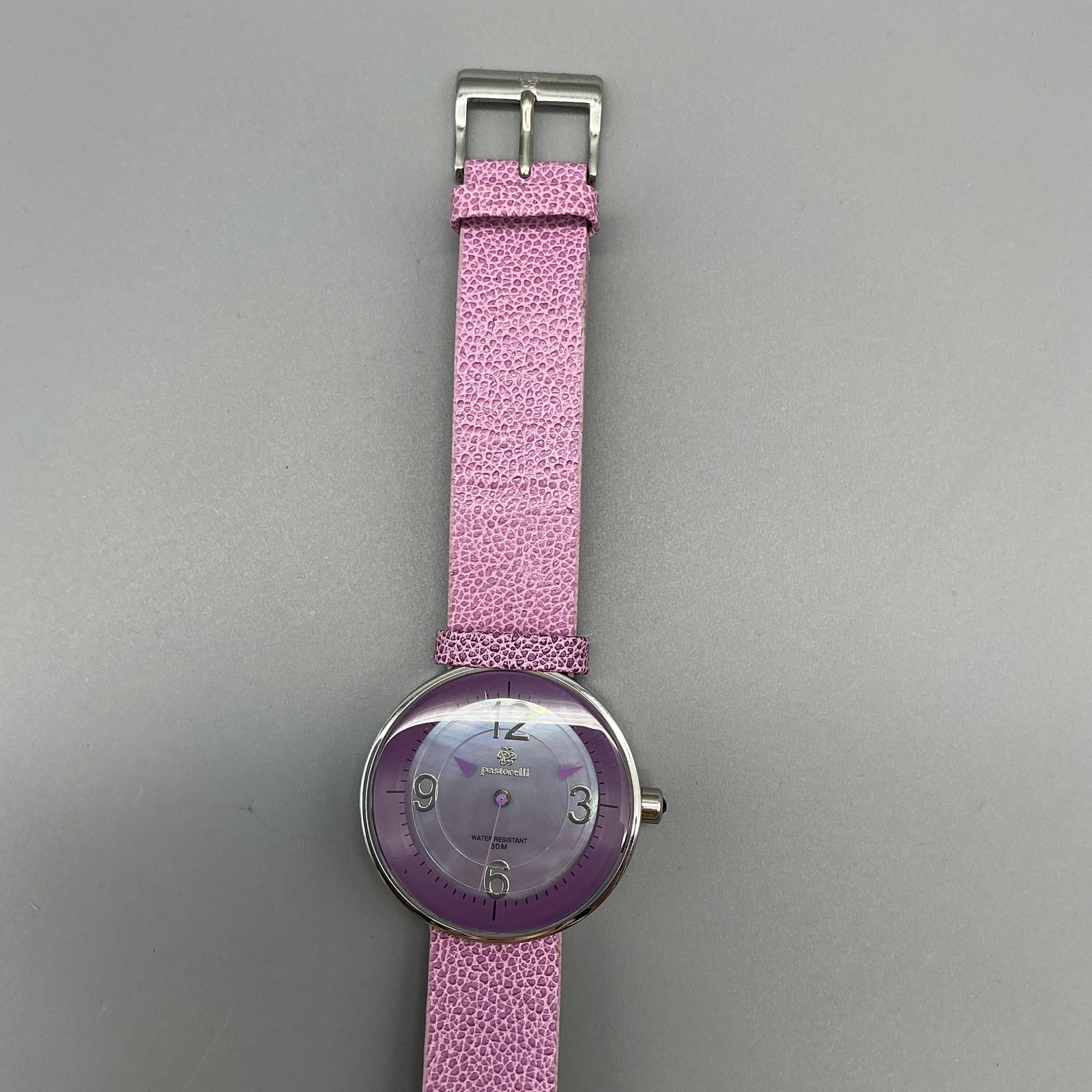 Pastorelli Womens Watch 38mm Purple Dial Pink Leather Strap 30M New Battery