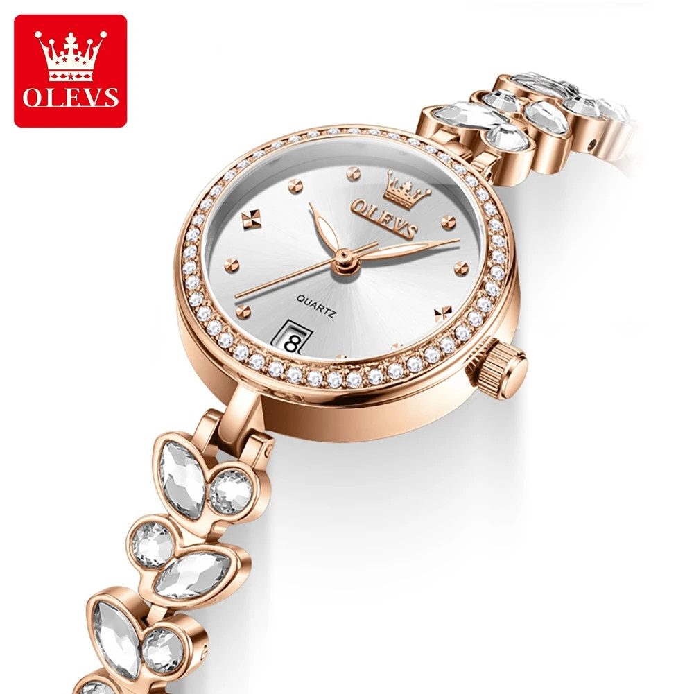 OLEVS Diamond Small Dial Wristwatch Calendar Luminous Quartz Watch for Women