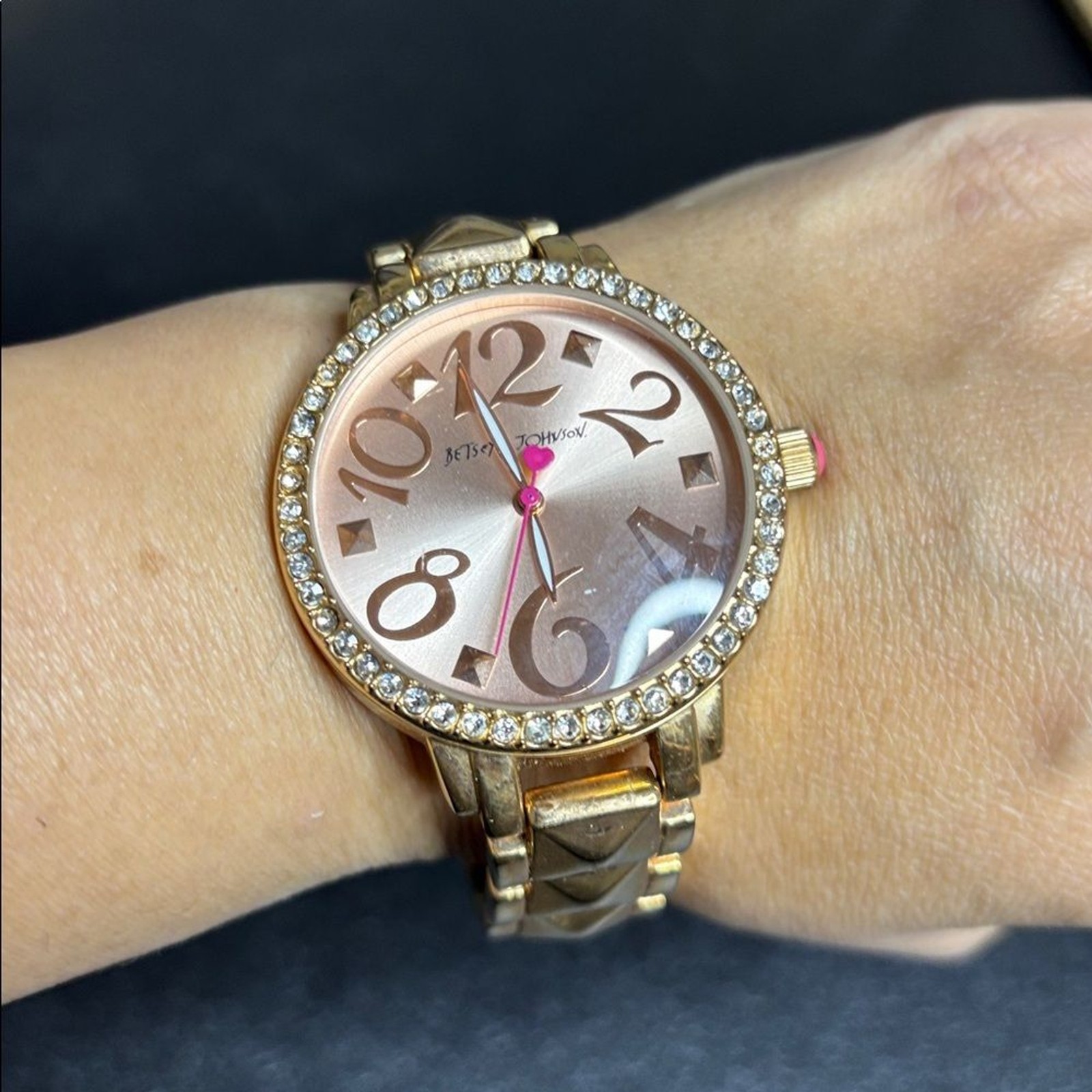Betsey Johnson Gold Tone Stud Rhinestone Watch WORKING