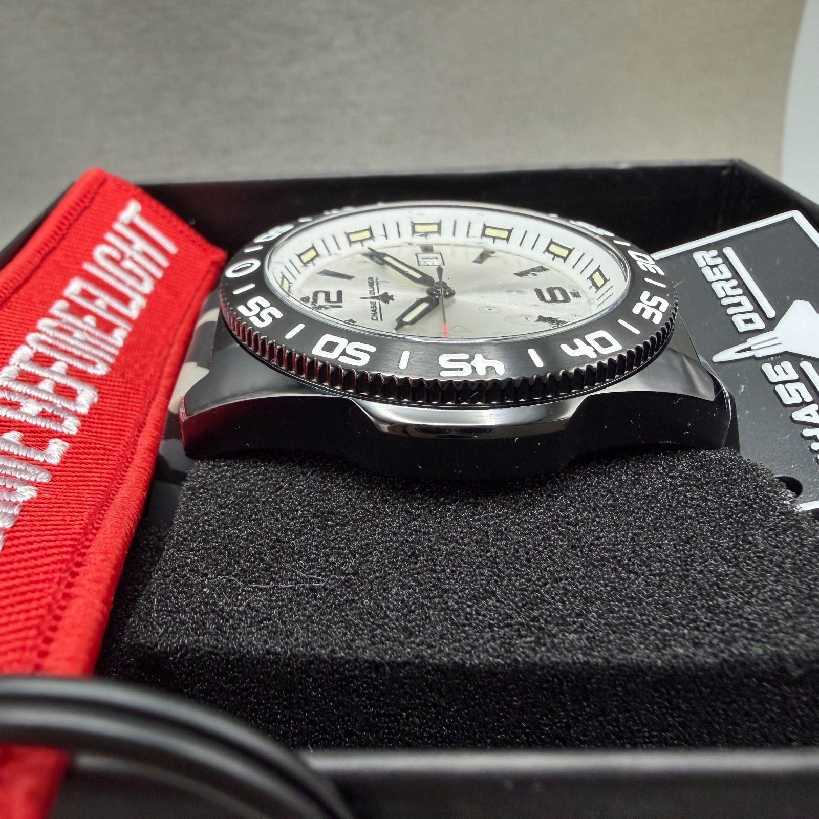Chase Durer Dive Watch Men 46mm Silver Dial Black Tone Date Camo Band CDW-0177