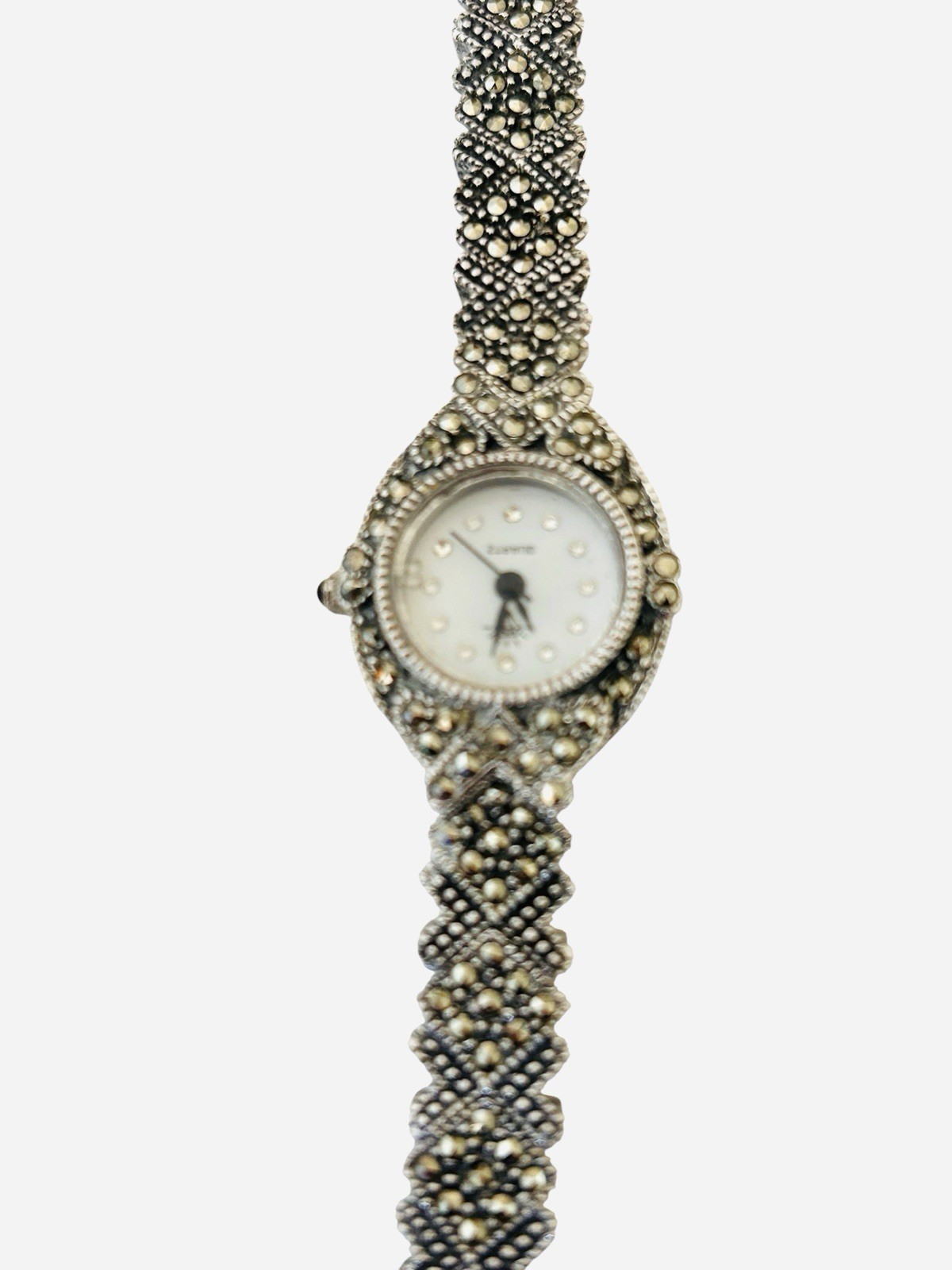 VTG 925 Sterling Silver Marcasite Quartz Watch Japan Movement Runs New Battery