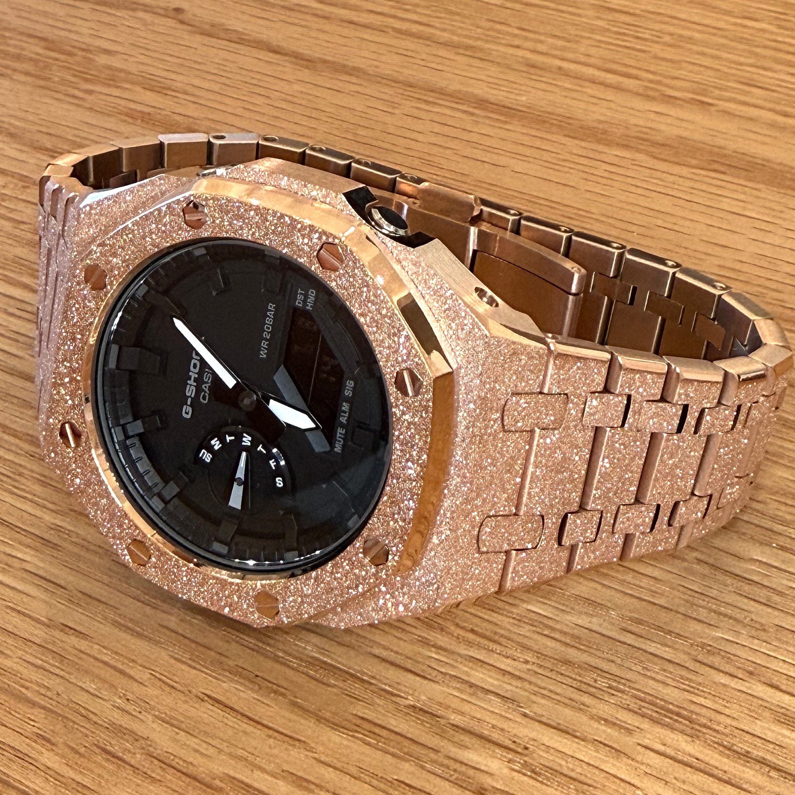 Modded Authentic Casio Rose Gold G Shock GA2100 Frosted Metal Texture Watch